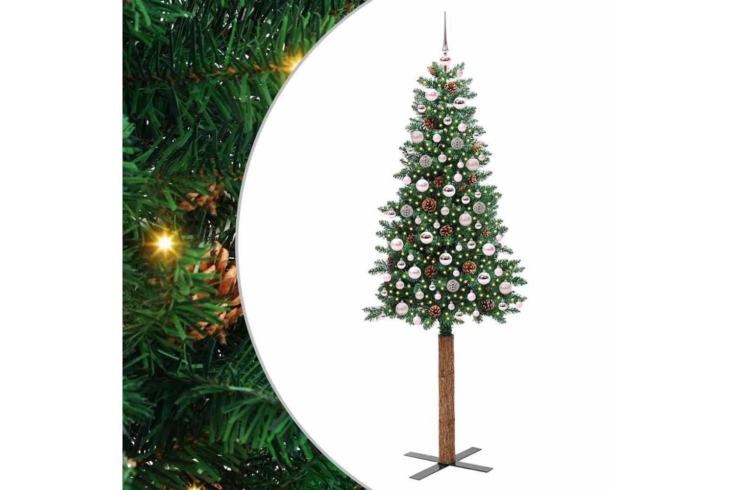 Vidaxl Slim Christmas Tree Green 210 Cm Pvc And Solid Pine Wood