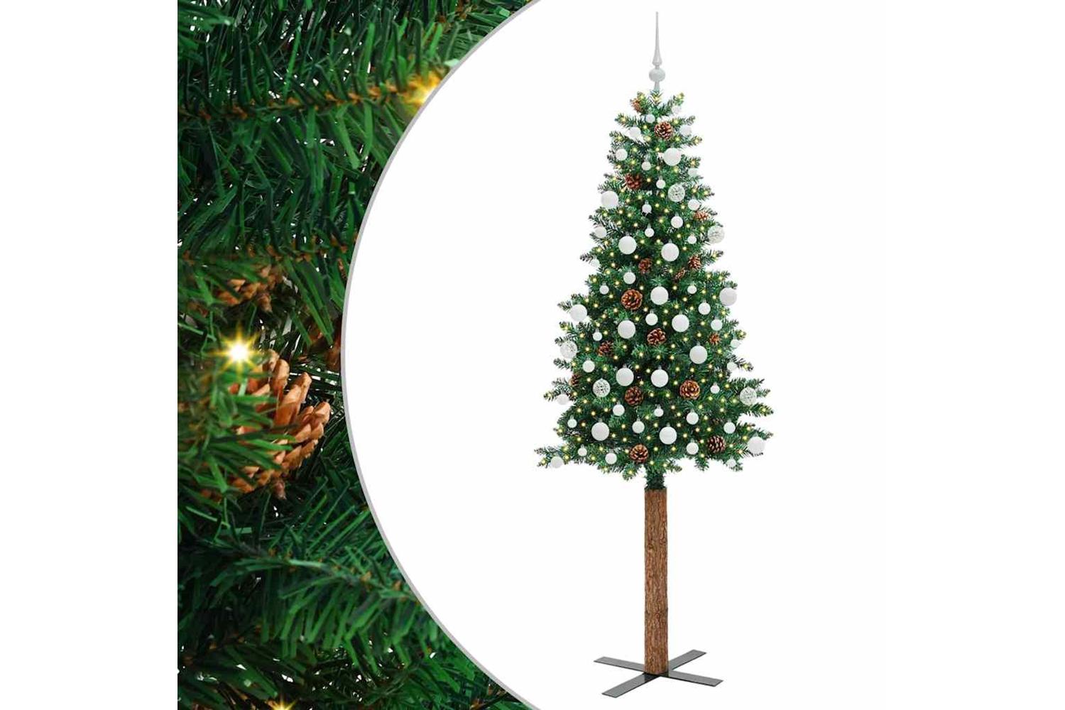 Vidaxl Slim Christmas Tree Green 210 Cm Pvc And Solid Pine Wood
