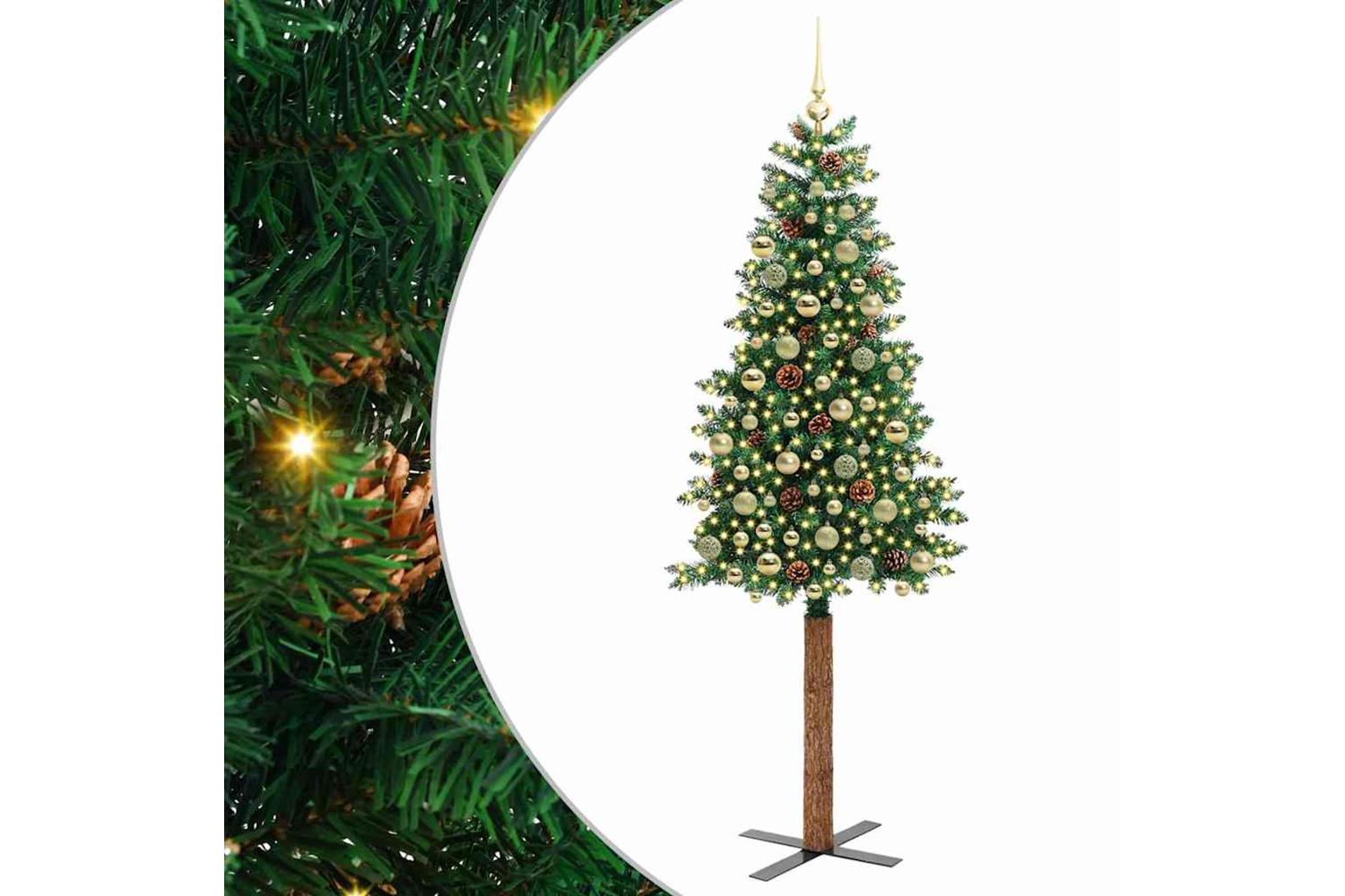 Vidaxl Slim Christmas Tree Green 210 Cm Pvc And Solid Pine Wood