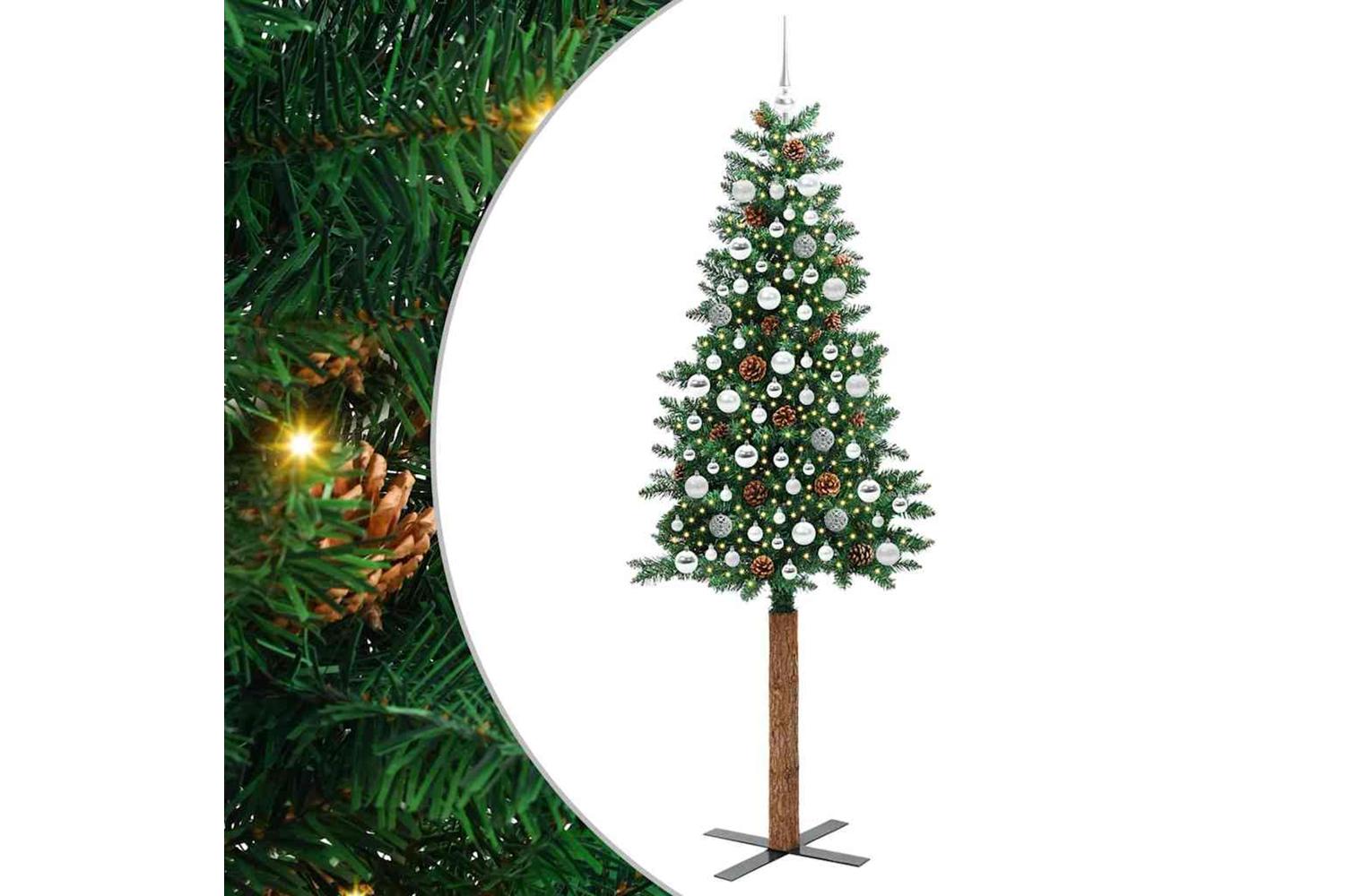 Vidaxl Slim Christmas Tree Green 210 Cm Pvc And Solid Pine Wood