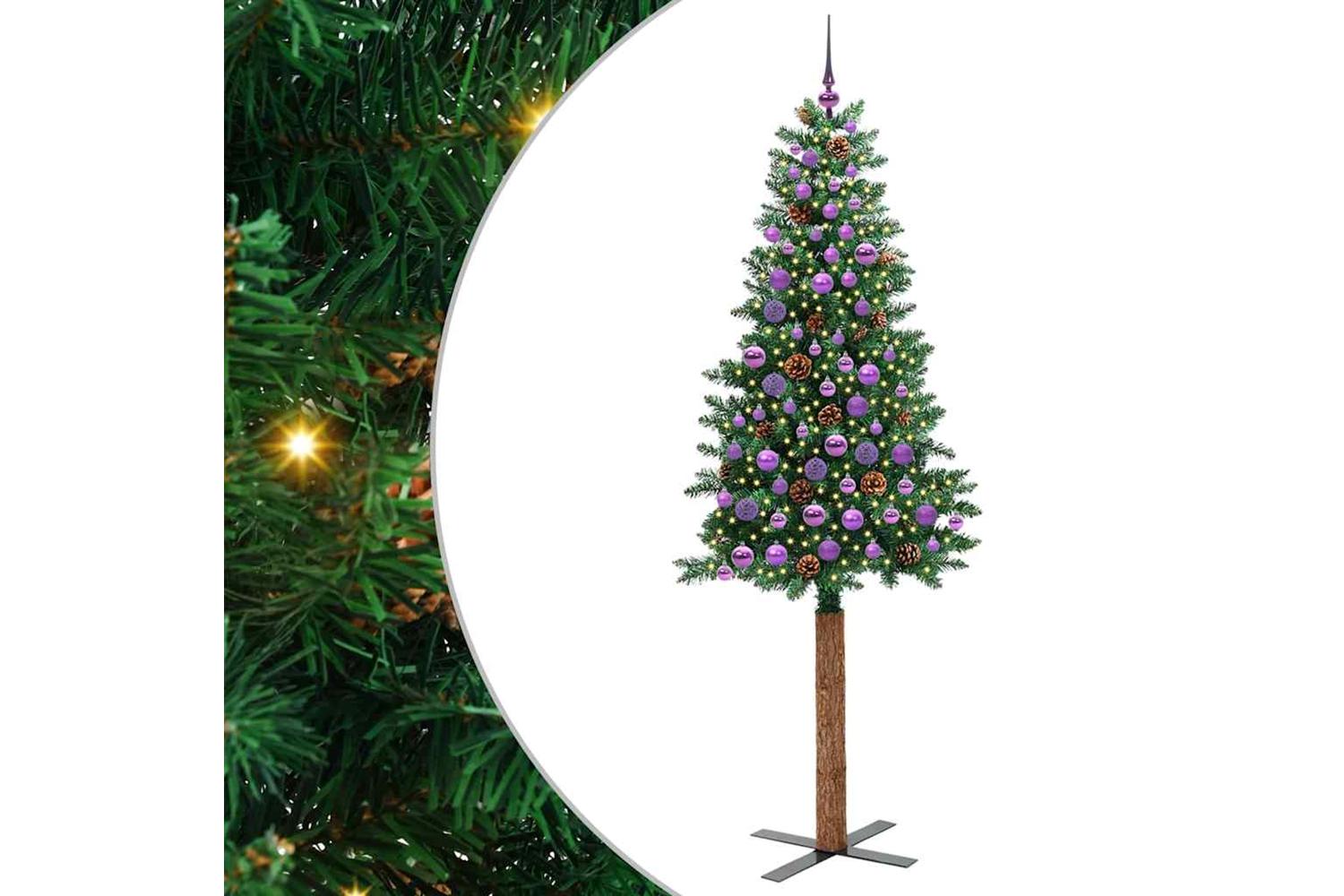 Vidaxl Slim Christmas Tree Green 210 Cm Pvc And Solid Pine Wood