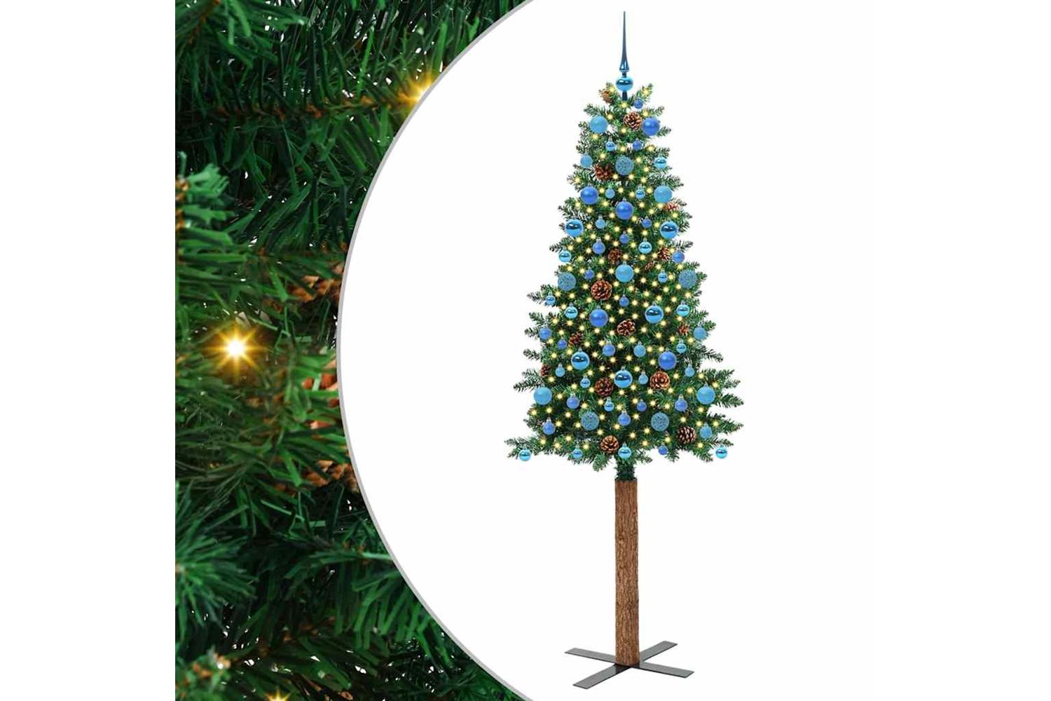 Vidaxl Slim Christmas Tree Green 210 Cm Pvc And Solid Pine Wood