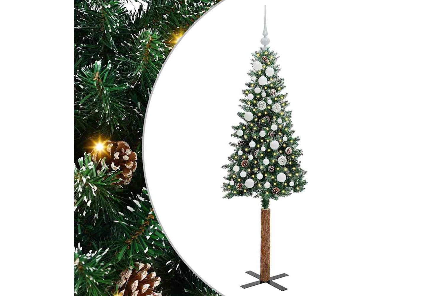 Vidaxl Slim Christmas Tree With 150 Leds Green And White 150 Cm