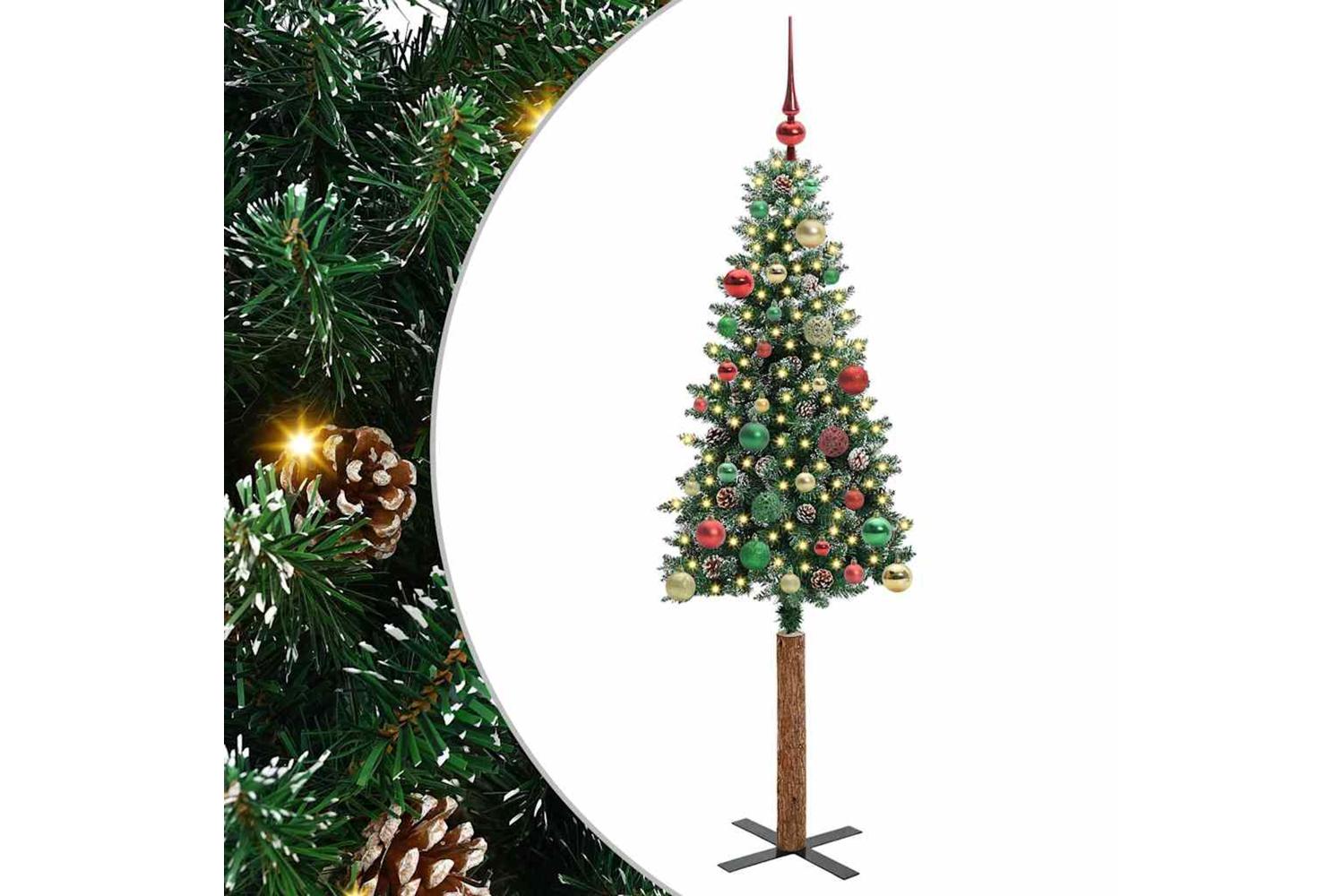 Vidaxl Slim Christmas Tree With 150 Leds Green And White 150 Cm