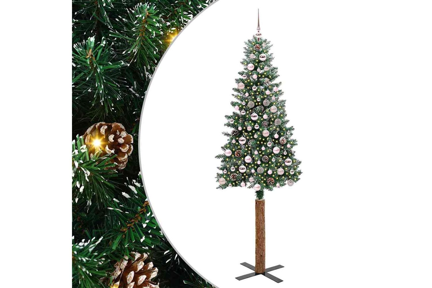 Vidaxl Slim Christmas Tree With 300 Leds Green And White 210 Cm