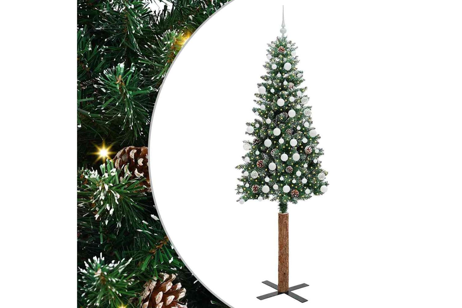 Vidaxl Slim Christmas Tree With 300 Leds Green And White 210 Cm