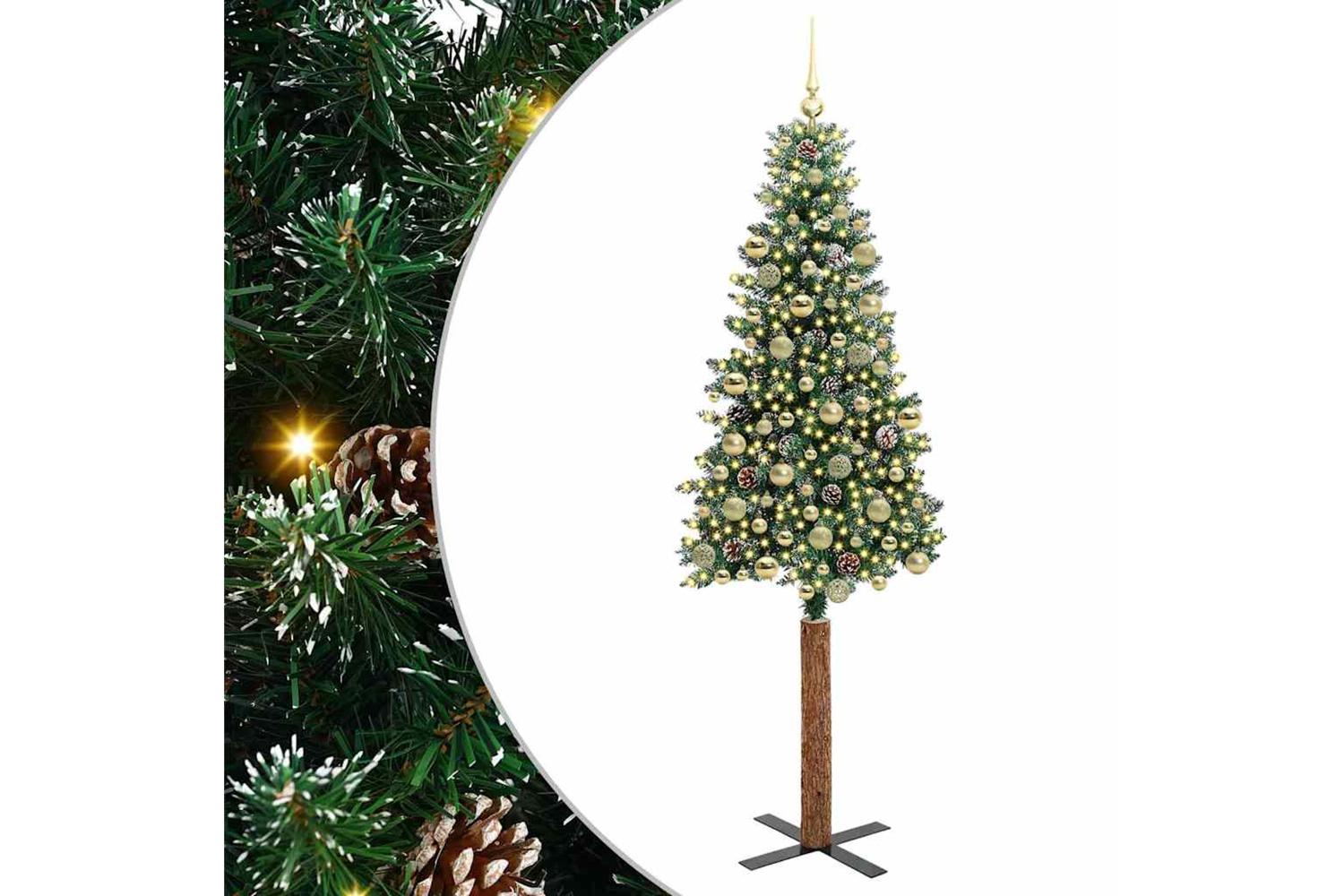 Vidaxl Slim Christmas Tree With 300 Leds Green And White 210 Cm