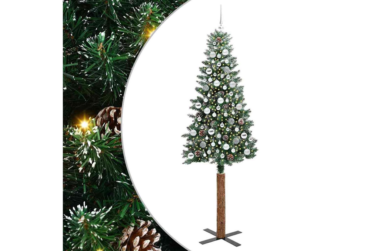 Vidaxl Slim Christmas Tree With 300 Leds Green And White 210 Cm