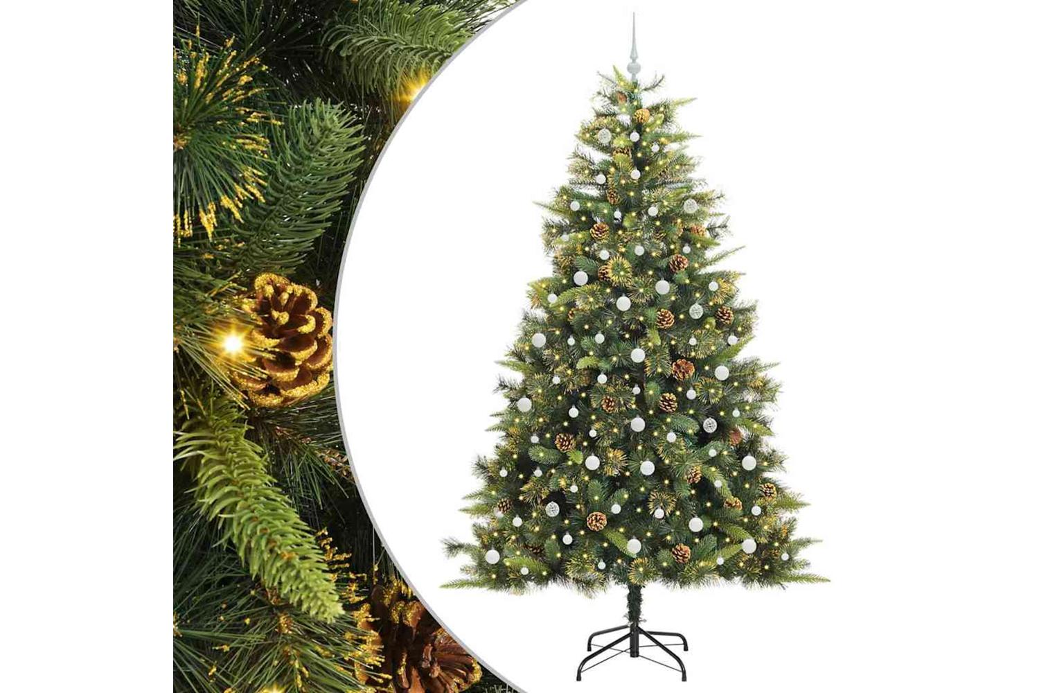 Vidaxl Artificial Hinged Christmas Tree With Cones Green 240 Cm