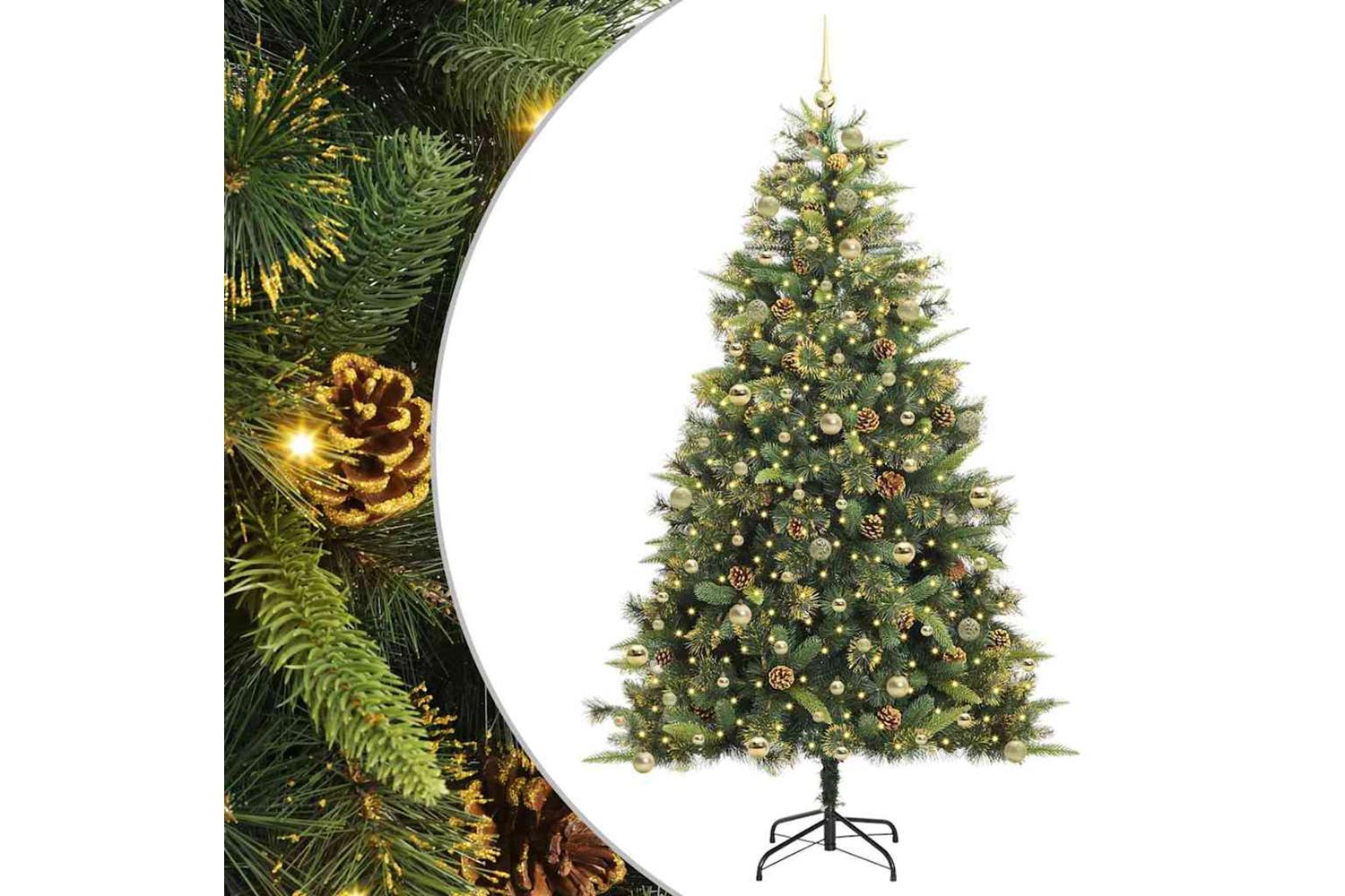 Vidaxl Artificial Hinged Christmas Tree With Cones Green 240 Cm