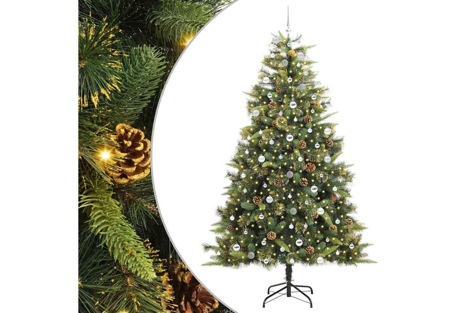 Vidaxl Artificial Hinged Christmas Tree With Cones Green 240 Cm