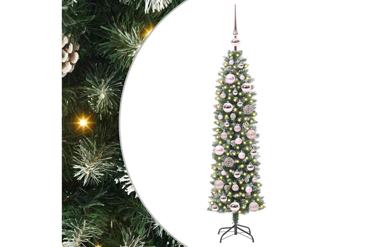 Vidaxl Artificial Slim Christmas Tree Green And White 120 Cm