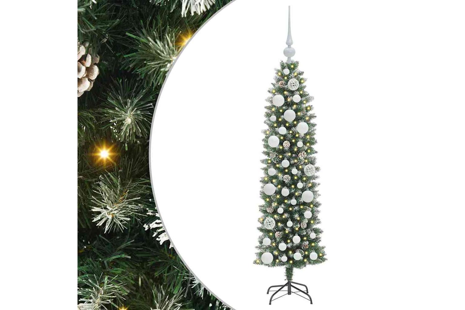 Vidaxl Artificial Slim Christmas Tree Green And White 120 Cm