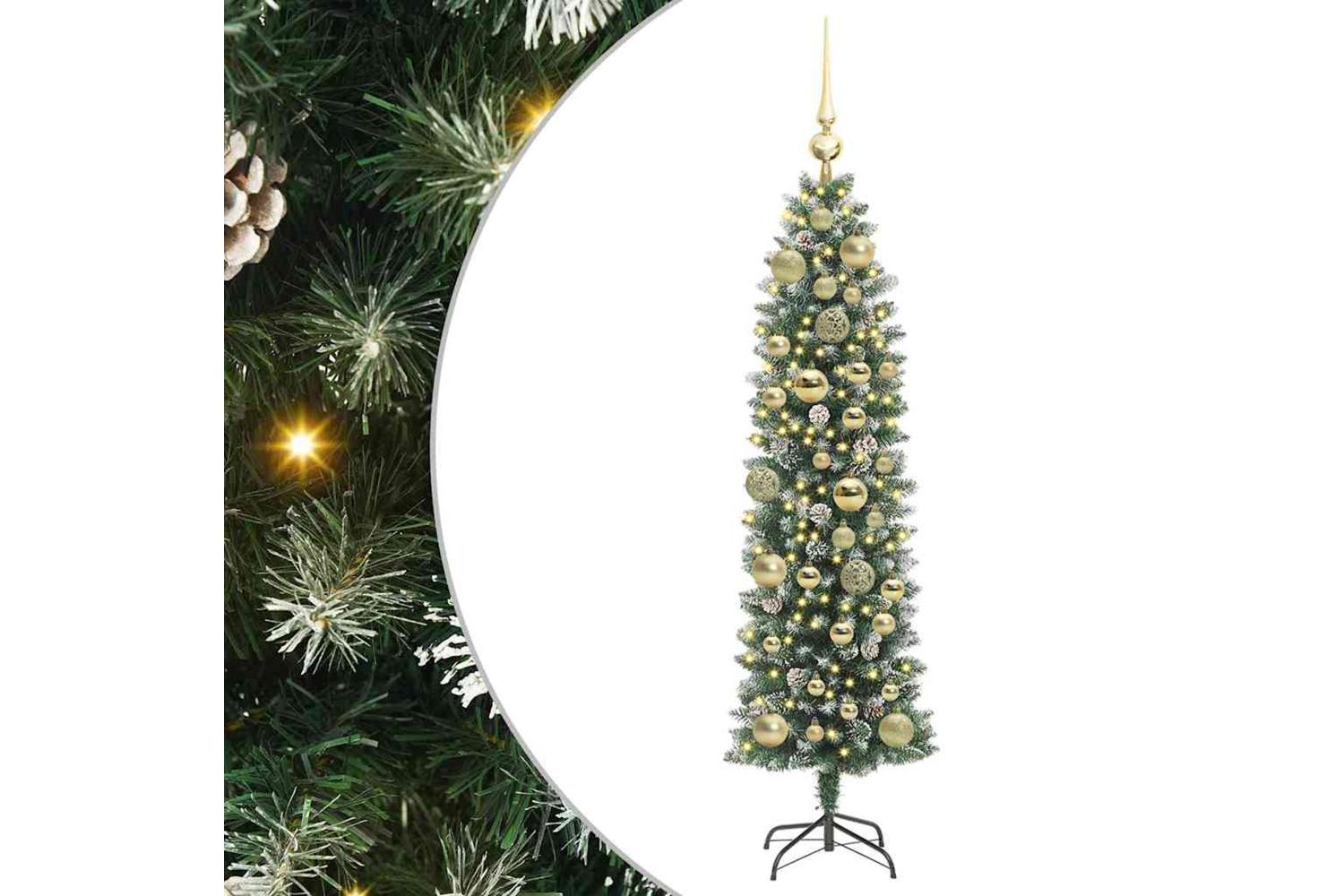 Vidaxl Artificial Slim Christmas Tree Green And White 120 Cm