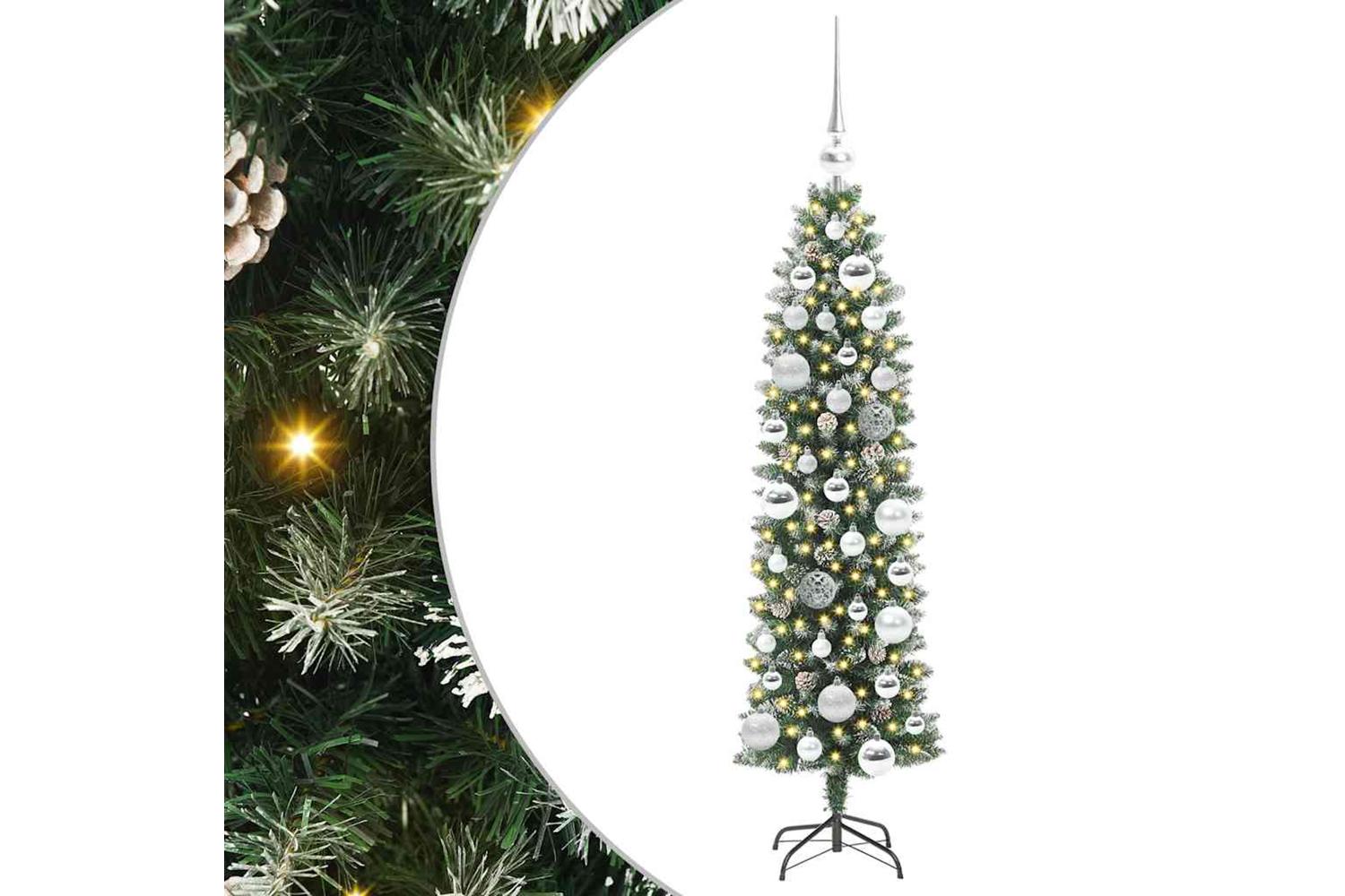 Vidaxl Artificial Slim Christmas Tree Green And White 120 Cm