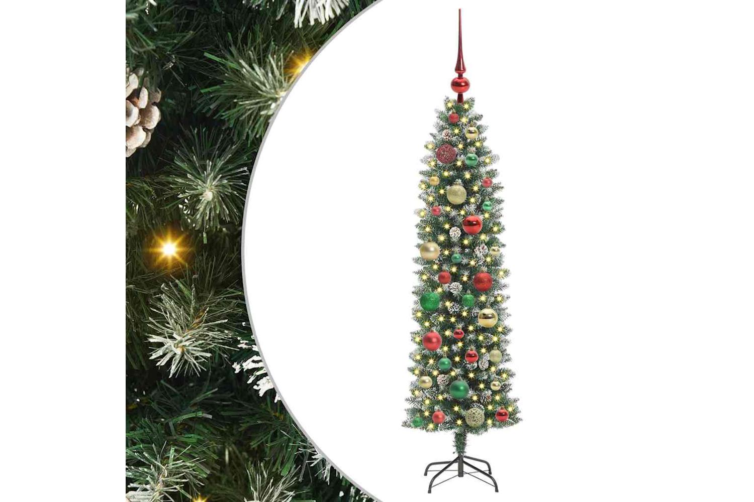 Vidaxl Artificial Slim Christmas Tree Green And White 120 Cm