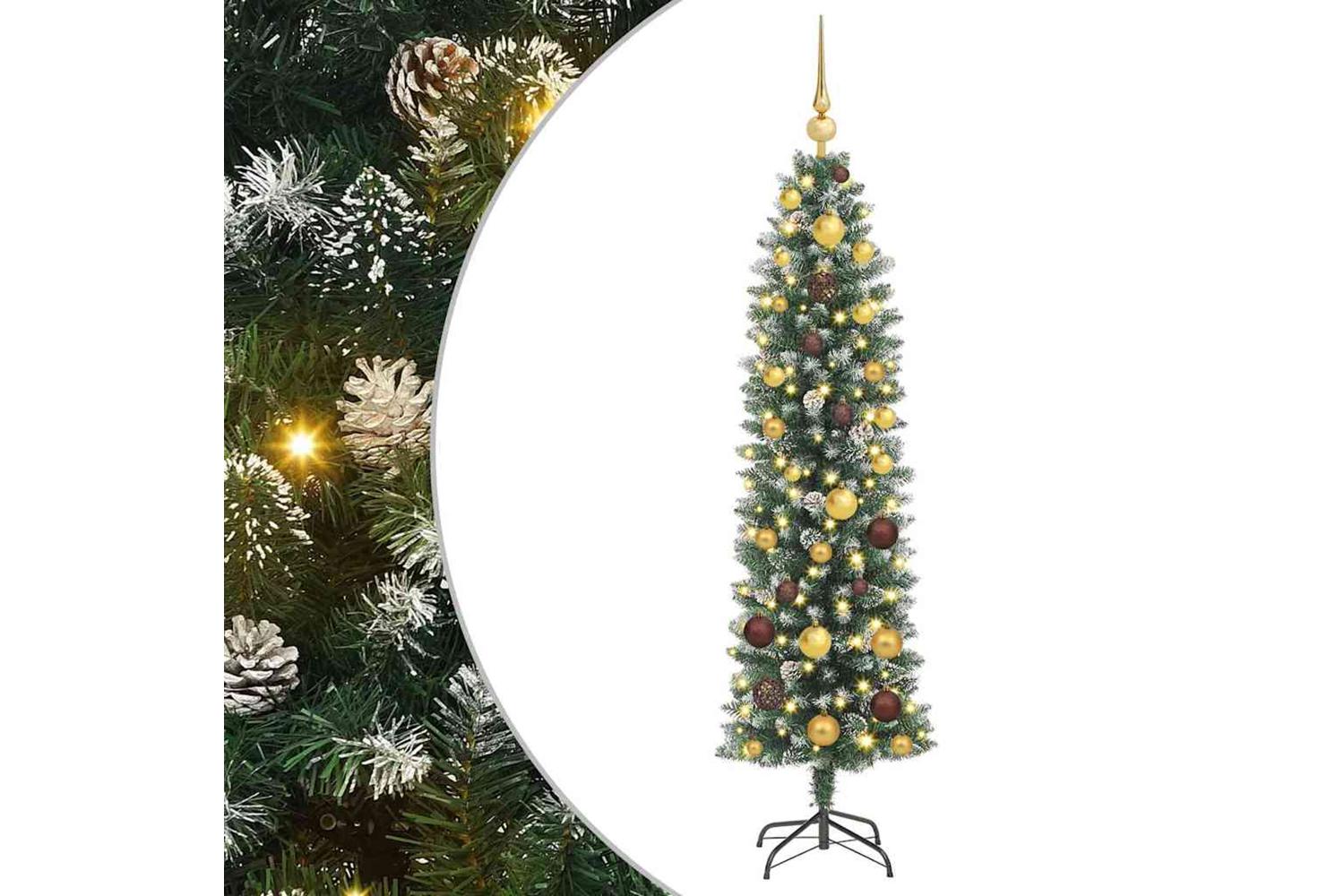 Vidaxl Artificial Slim Christmas Tree With 150 Leds Green 150 Cm