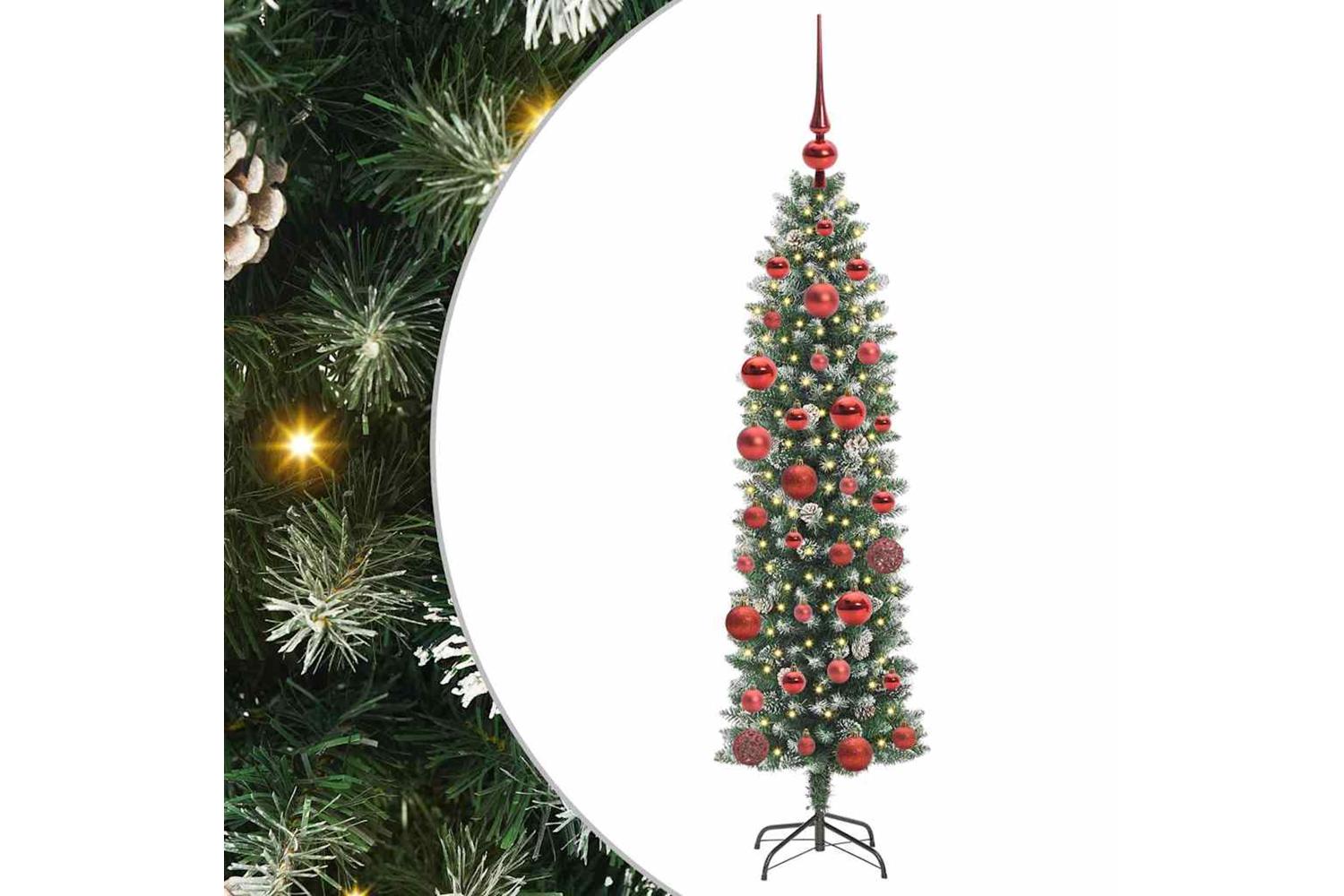 Vidaxl Artificial Slim Christmas Tree Green And White 150 Cm