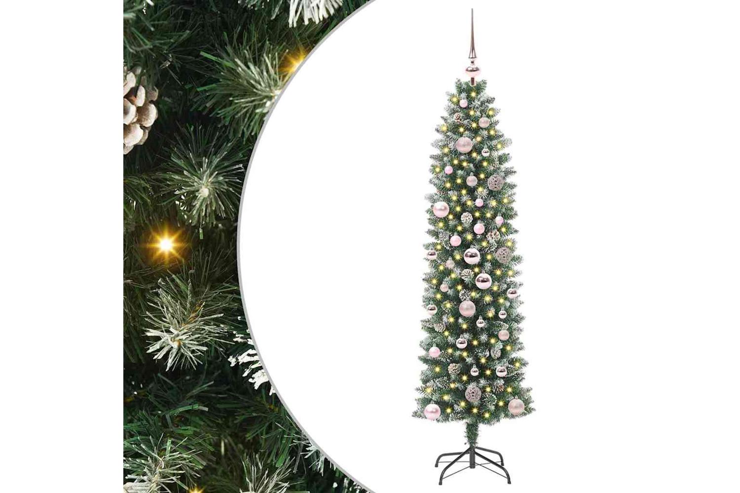 Vidaxl Artificial Slim Christmas Tree Green And White 150 Cm