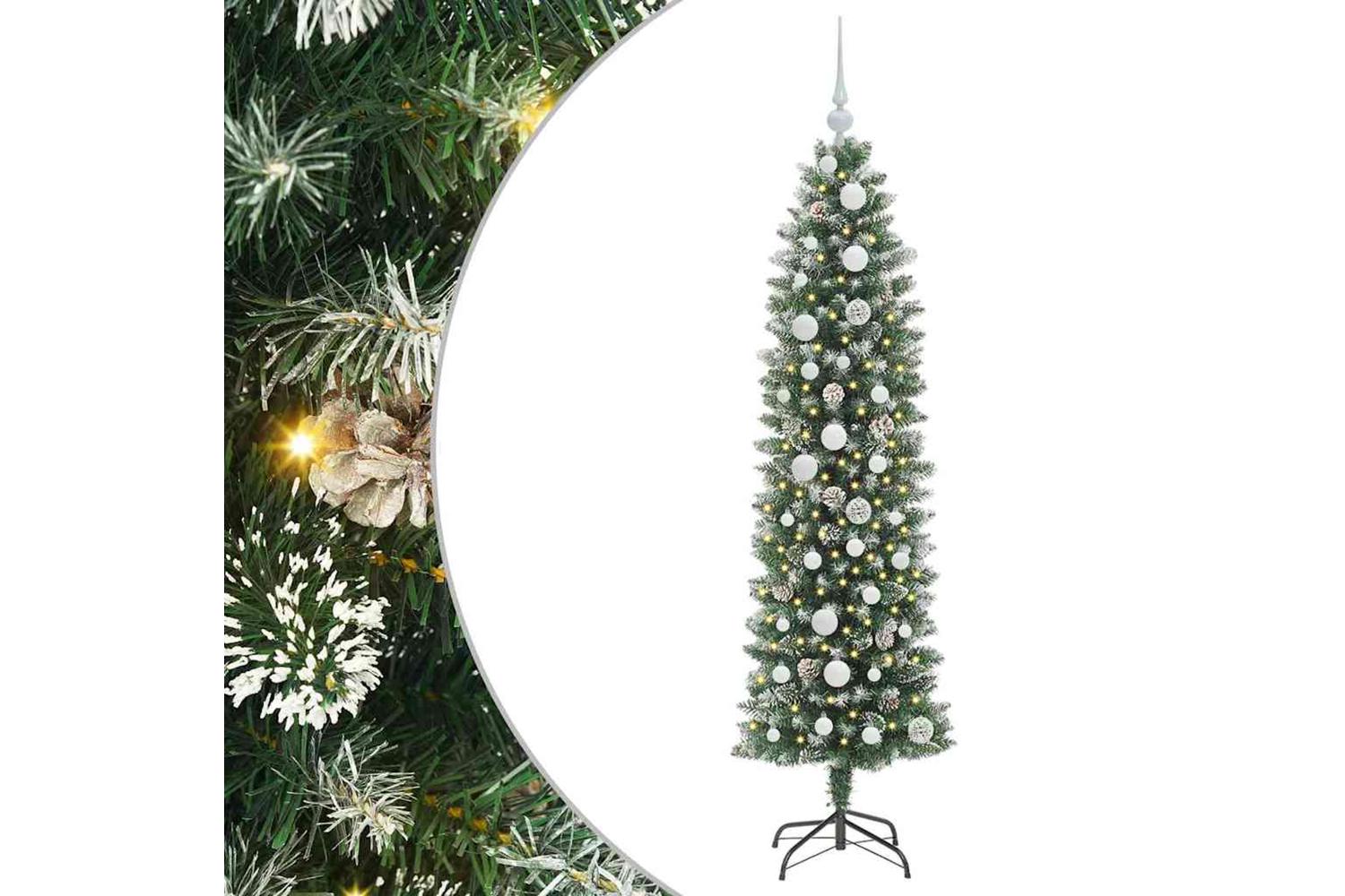 Vidaxl Artificial Slim Christmas Tree Green And White 150 Cm
