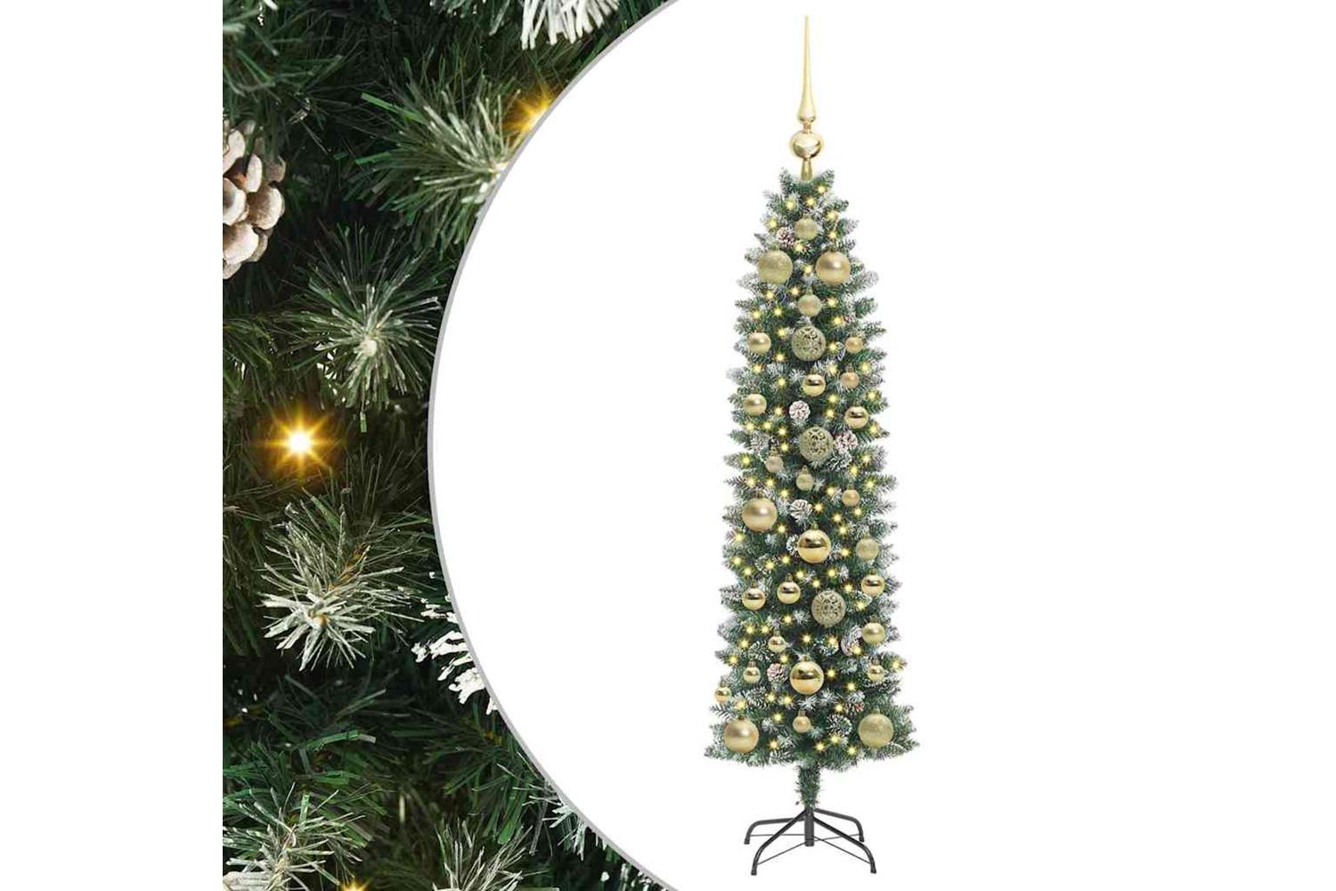 Vidaxl Artificial Slim Christmas Tree Green And White 150 Cm