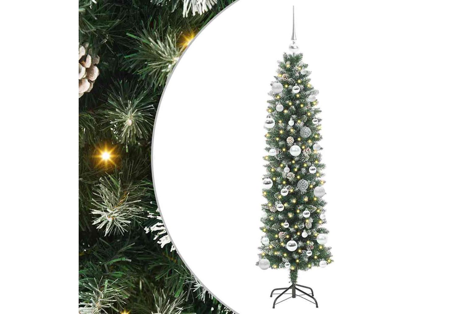 Vidaxl Artificial Slim Christmas Tree Green And White 150 Cm