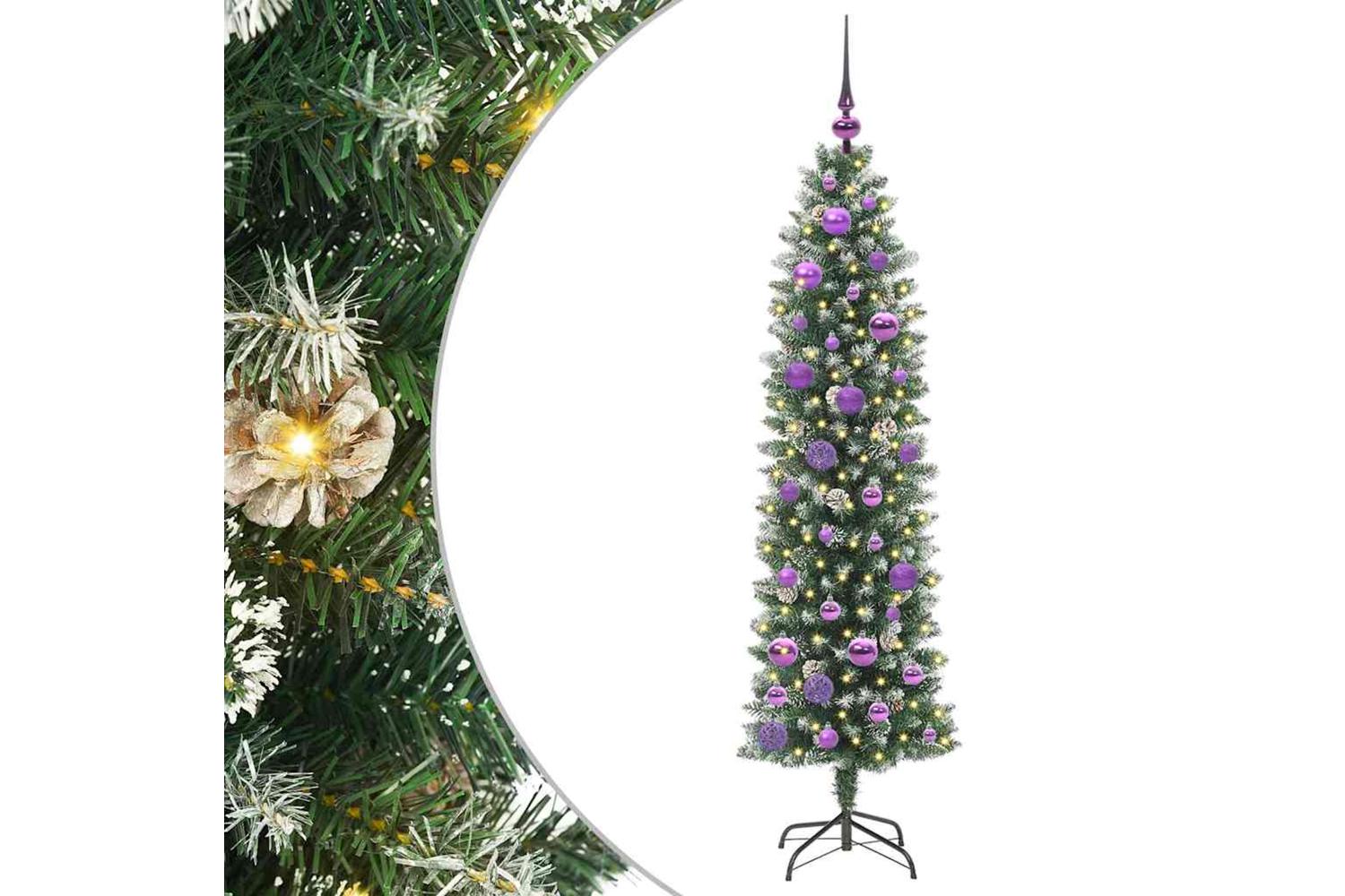 Vidaxl Artificial Slim Christmas Tree Green And White 150 Cm