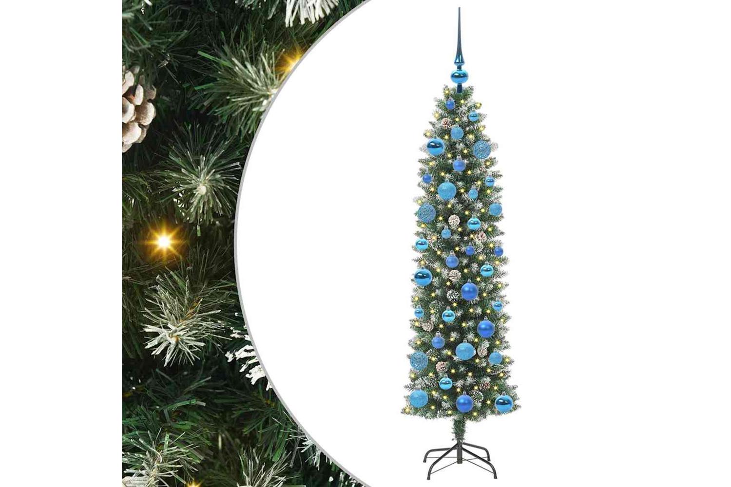 Vidaxl Artificial Slim Christmas Tree Green And White 150 Cm