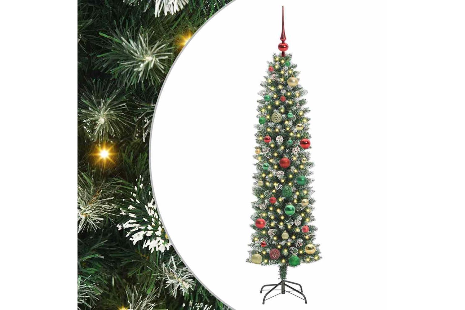 Vidaxl Artificial Slim Christmas Tree Green And White 150 Cm