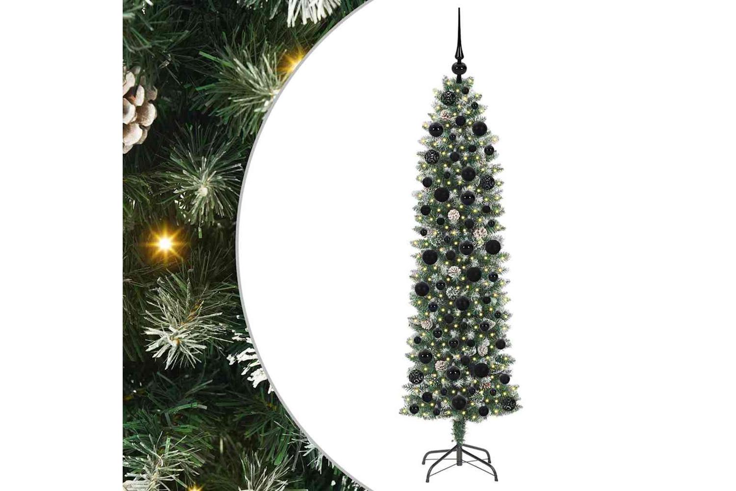 Vidaxl Artificial Slim Christmas Tree Green And White 180 Cm