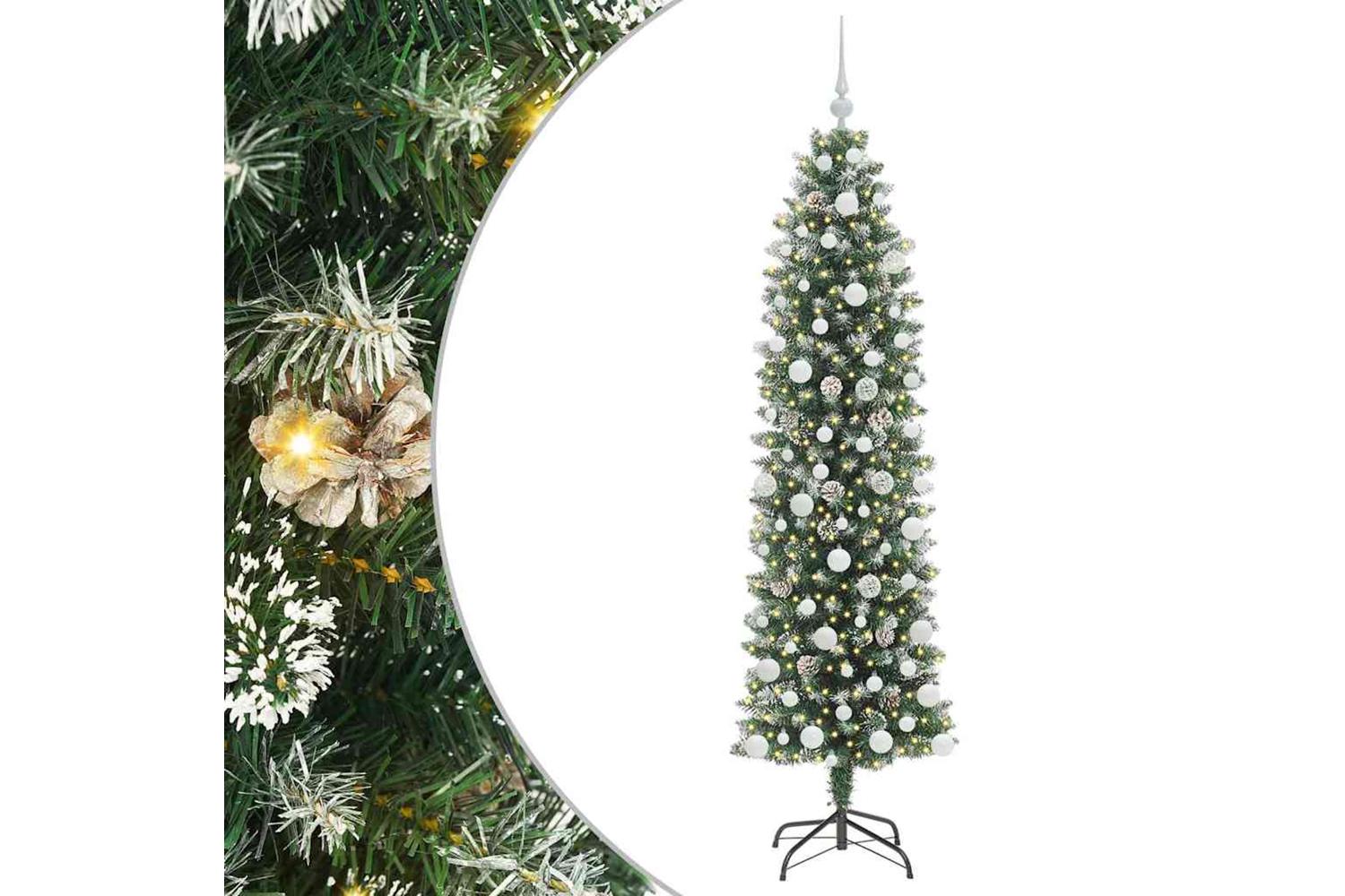 Vidaxl Artificial Slim Christmas Tree Green And White 180 Cm
