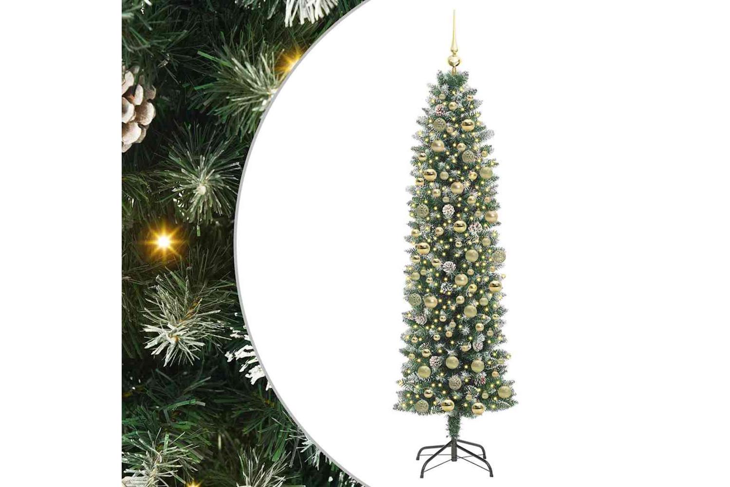 Vidaxl Artificial Slim Christmas Tree Green And White 180 Cm
