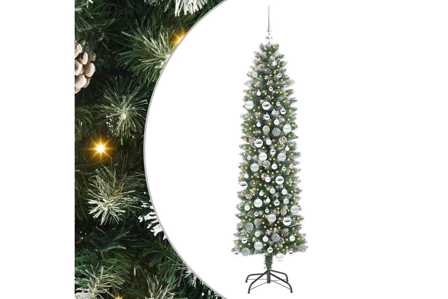 Vidaxl Artificial Slim Christmas Tree Green And White 180 Cm