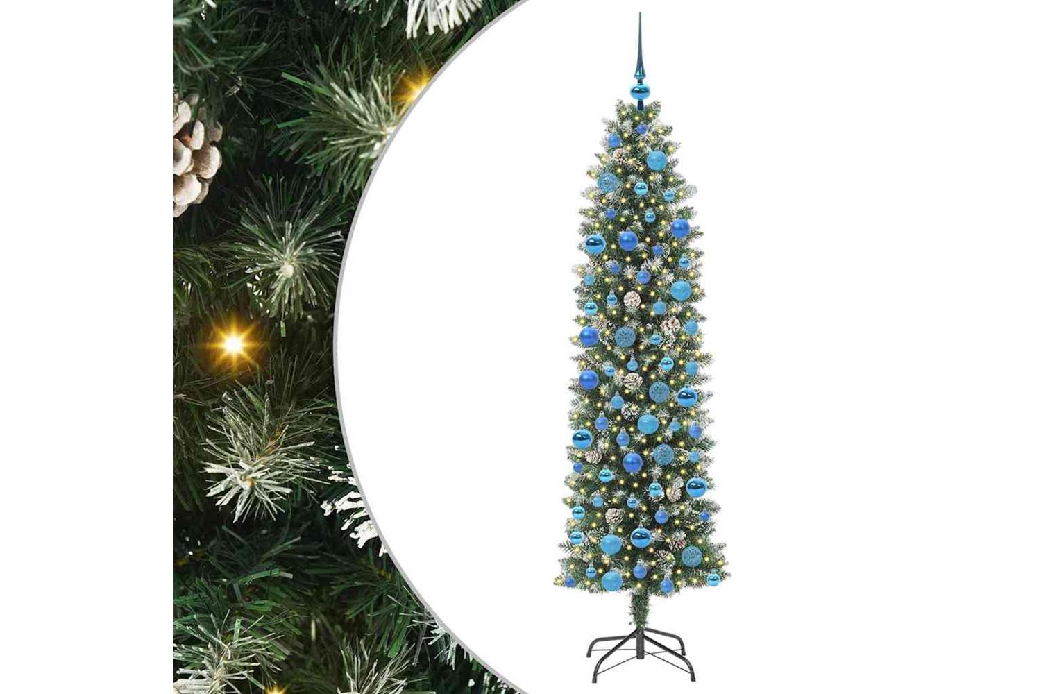 Vidaxl Artificial Slim Christmas Tree Green And White 180 Cm