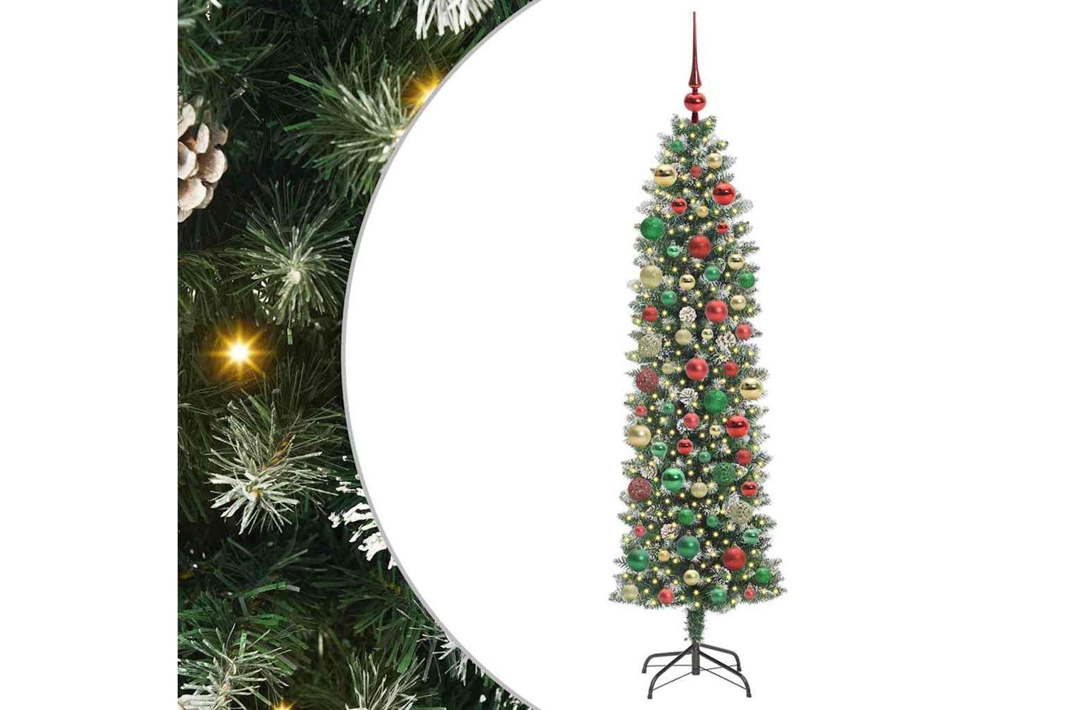 Vidaxl Artificial Slim Christmas Tree Green And White 180 Cm