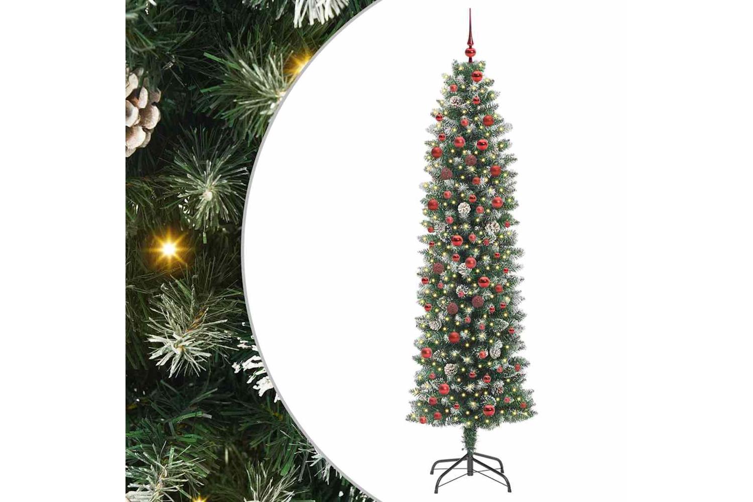 Vidaxl Artificial Slim Christmas Tree Green And White 210 Cm