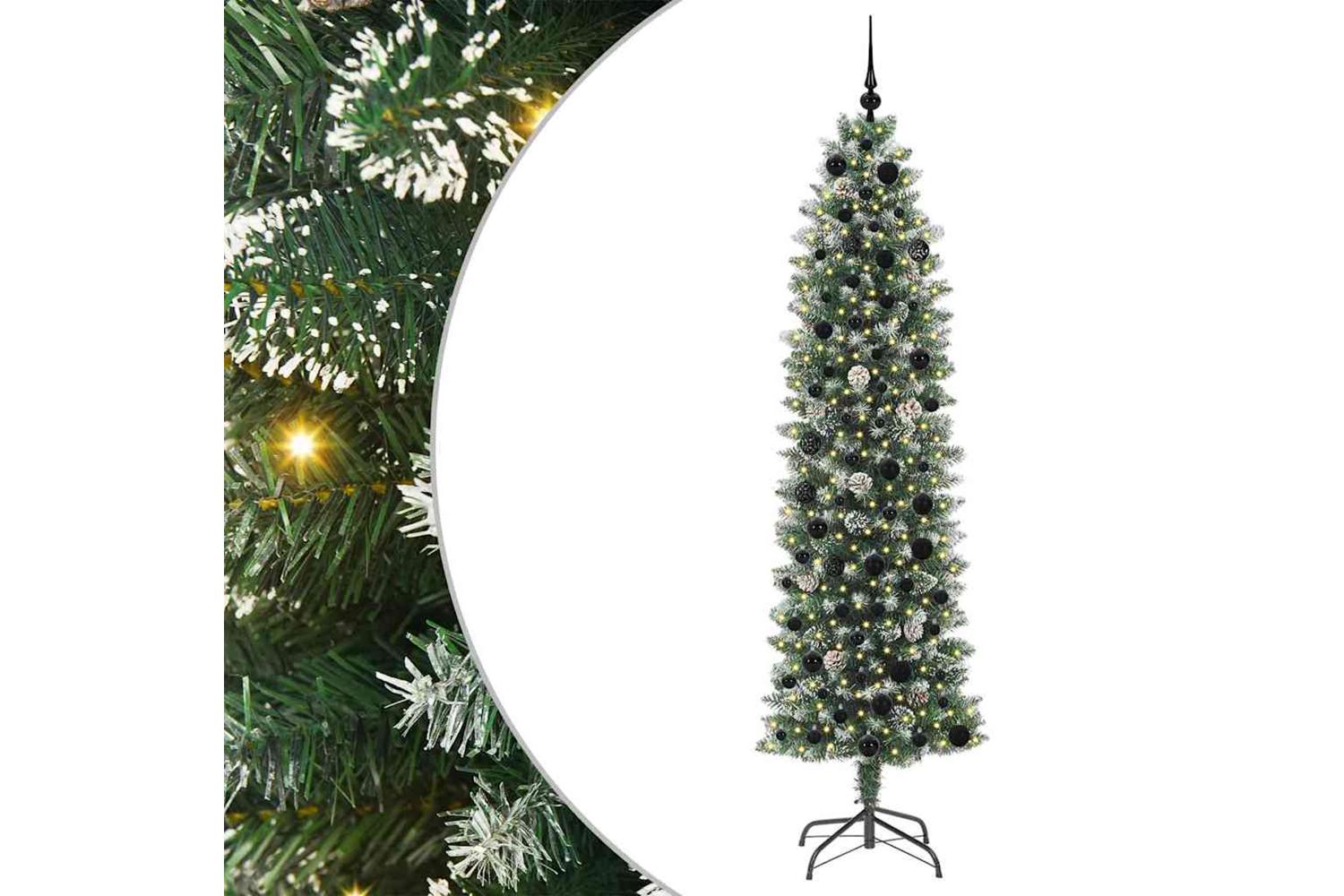 Vidaxl Artificial Slim Christmas Tree Green And White 210 Cm