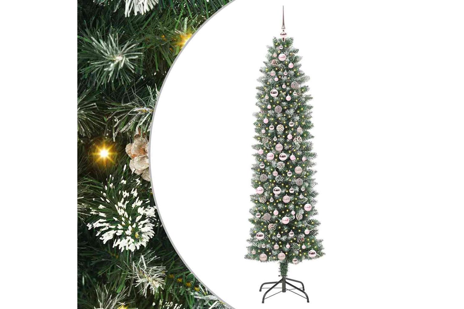 Vidaxl Artificial Slim Christmas Tree Green And White 210 Cm