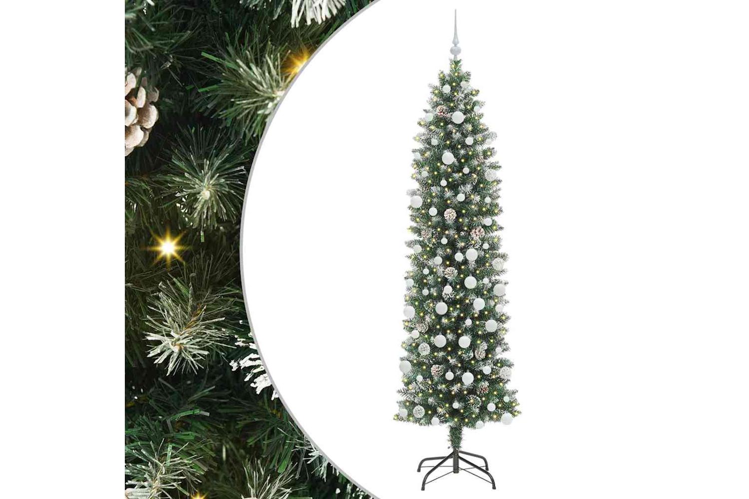 Vidaxl Artificial Slim Christmas Tree Green And White 210 Cm