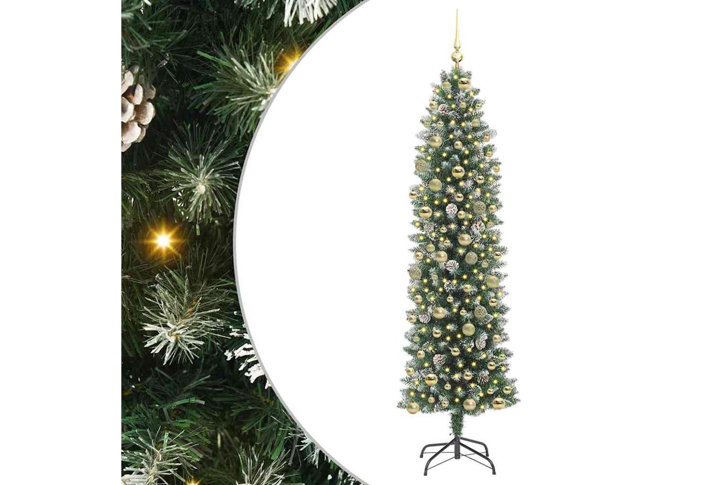 Vidaxl Artificial Slim Christmas Tree Green And White 210 Cm