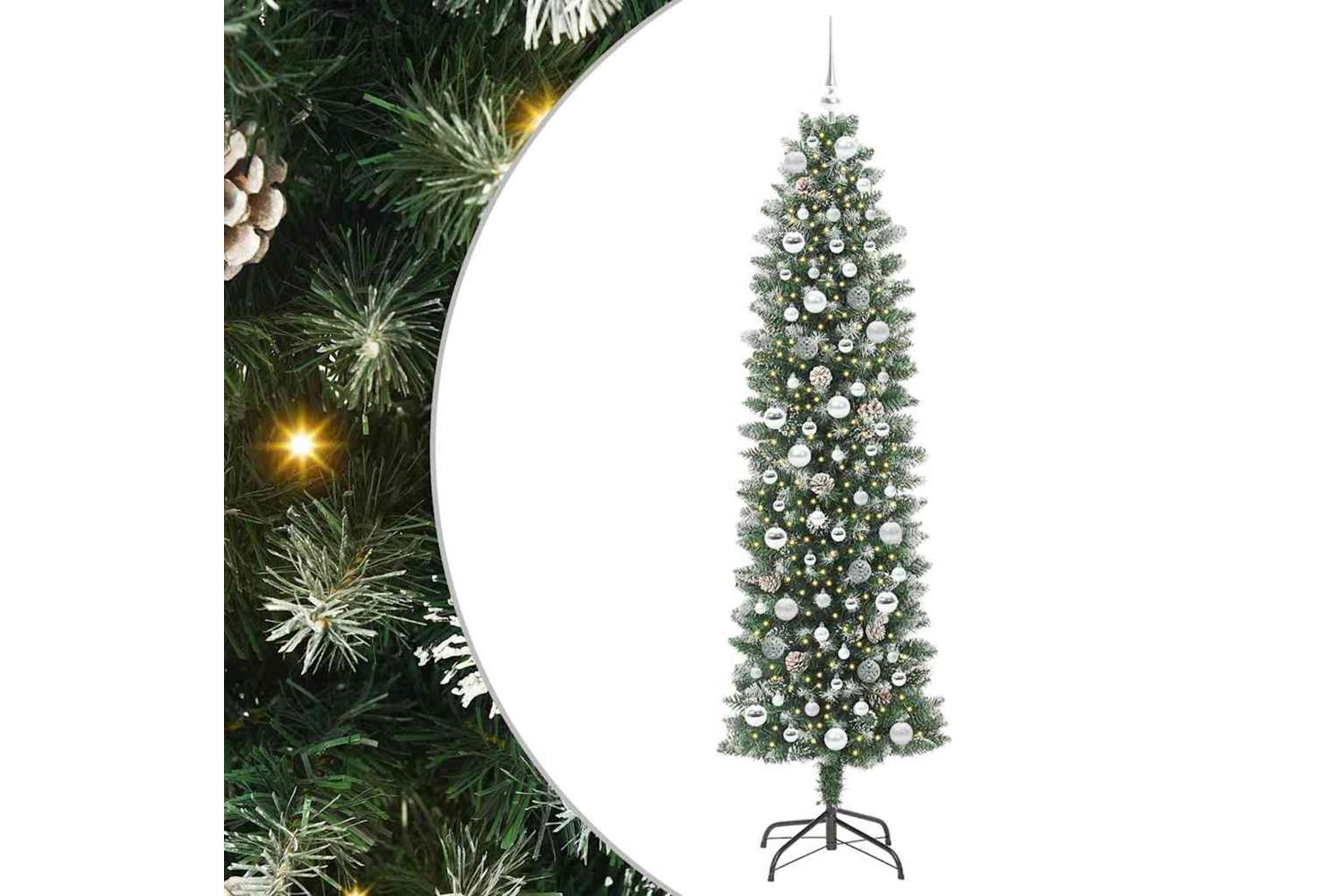 Vidaxl Artificial Slim Christmas Tree Green And White 210 Cm