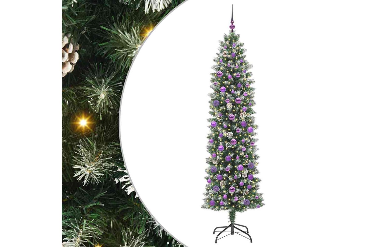 Vidaxl Artificial Slim Christmas Tree Green And White 210 Cm
