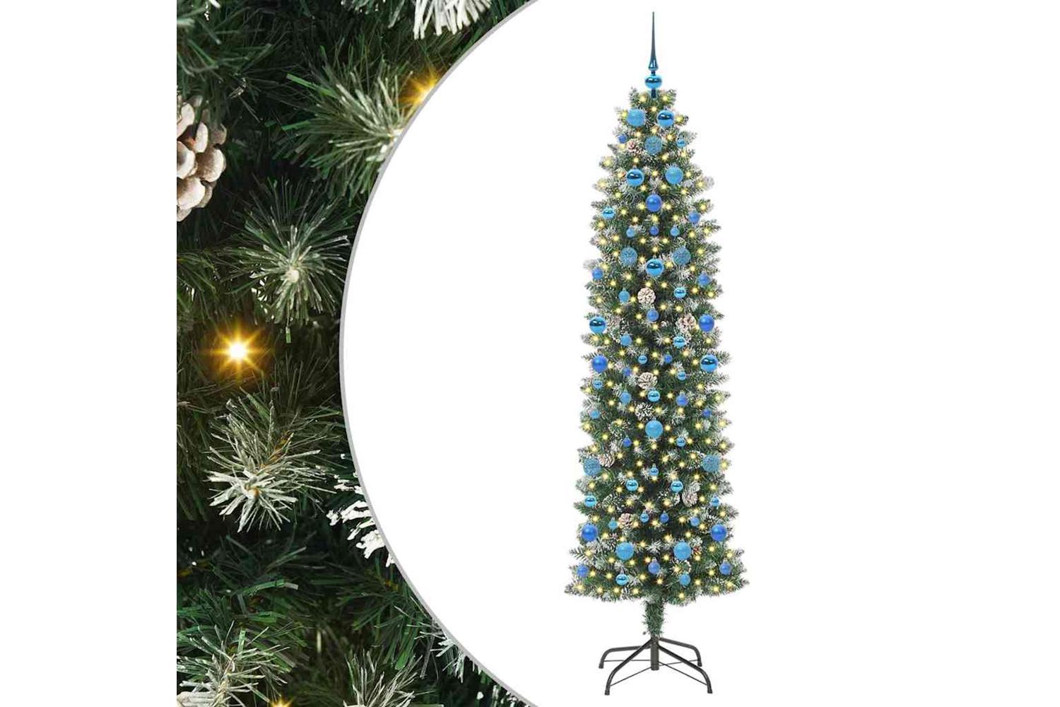 Vidaxl Artificial Slim Christmas Tree Green And White 210 Cm