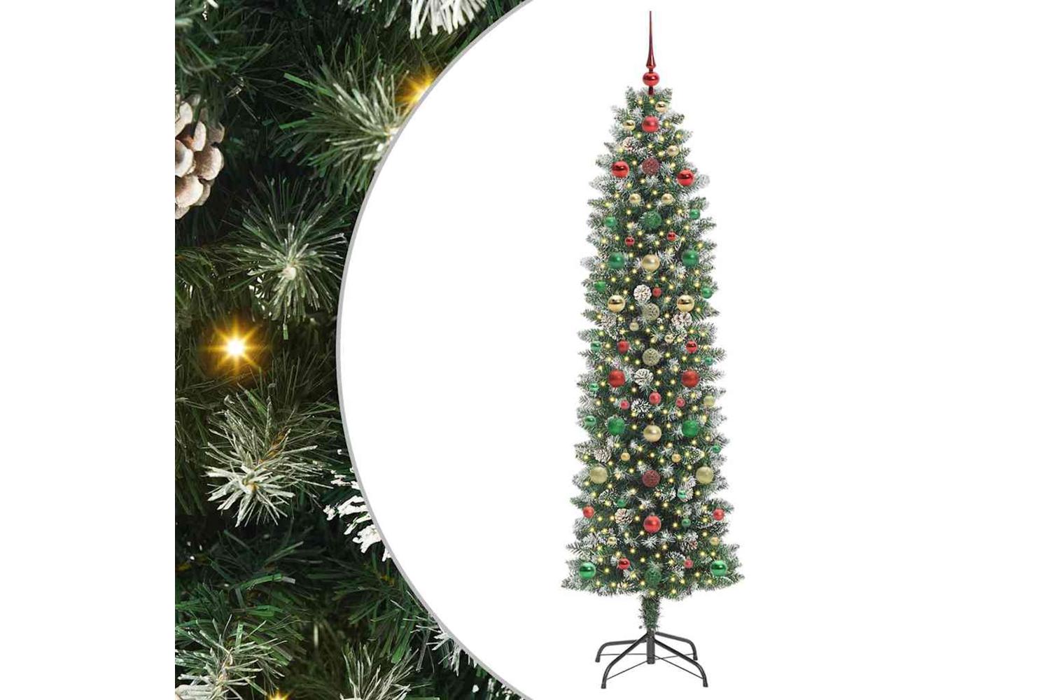Vidaxl Artificial Slim Christmas Tree Green And White 210 Cm