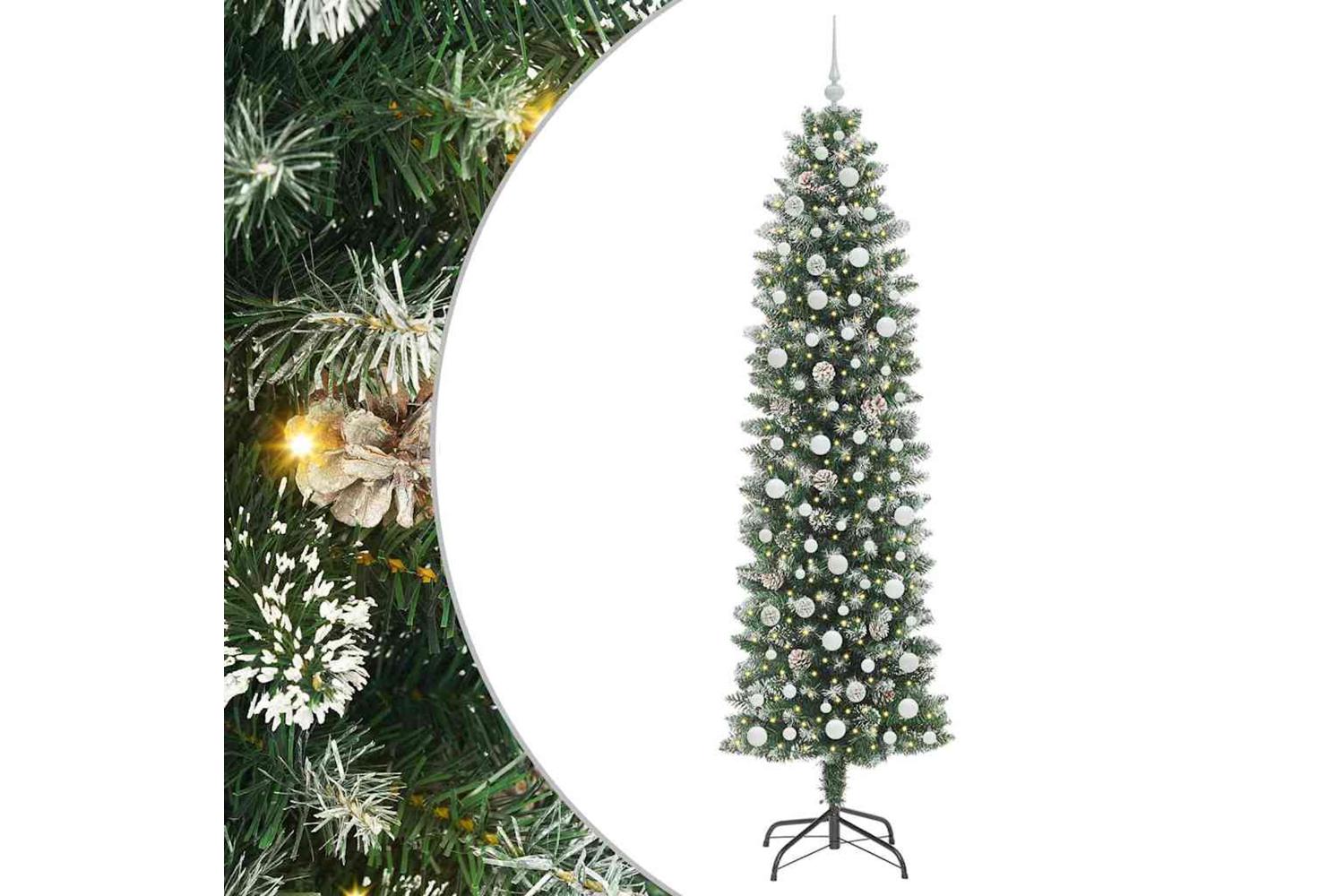 Vidaxl Artificial Slim Christmas Tree Green And White 240 Cm