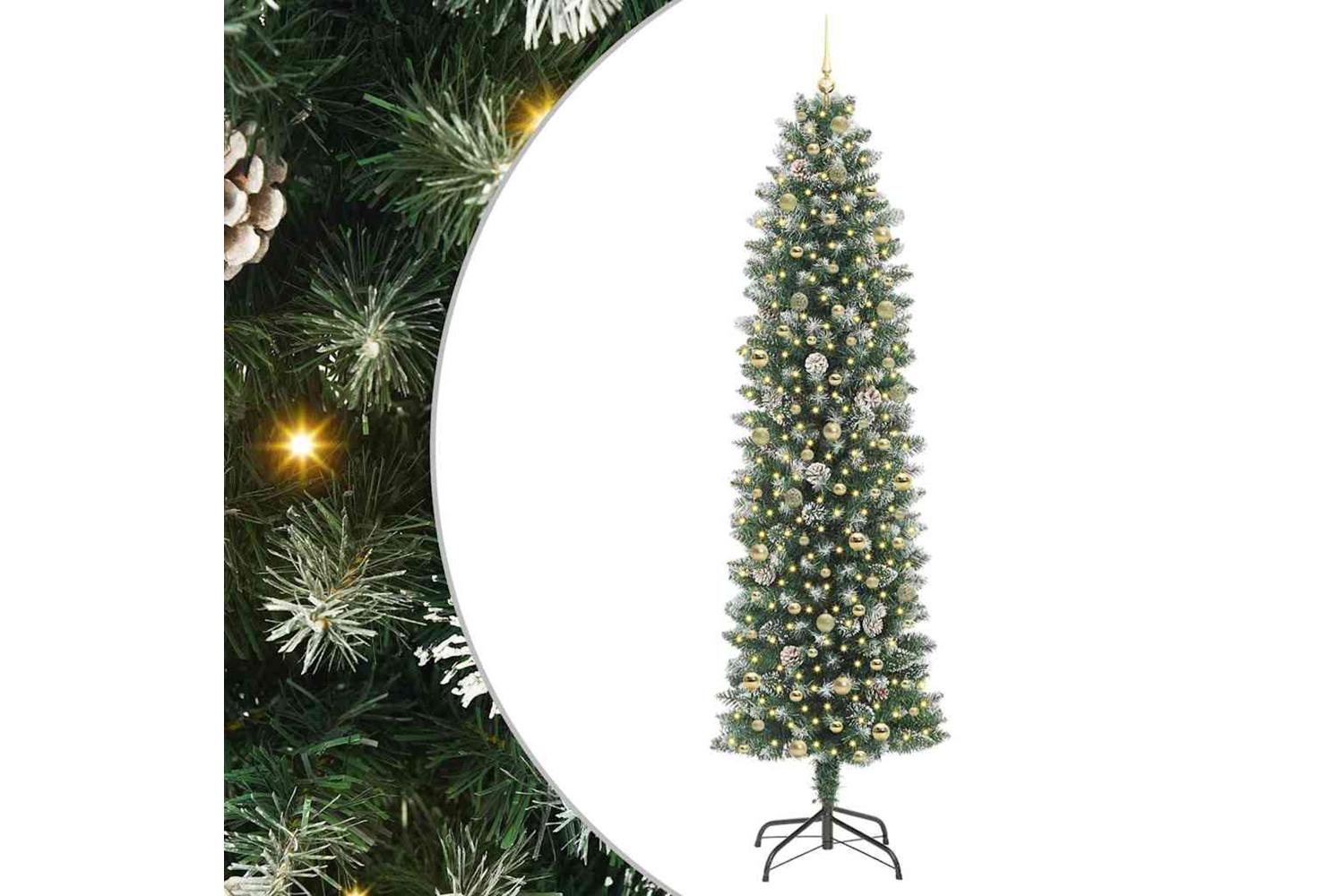 Vidaxl Artificial Slim Christmas Tree Green And White 240 Cm