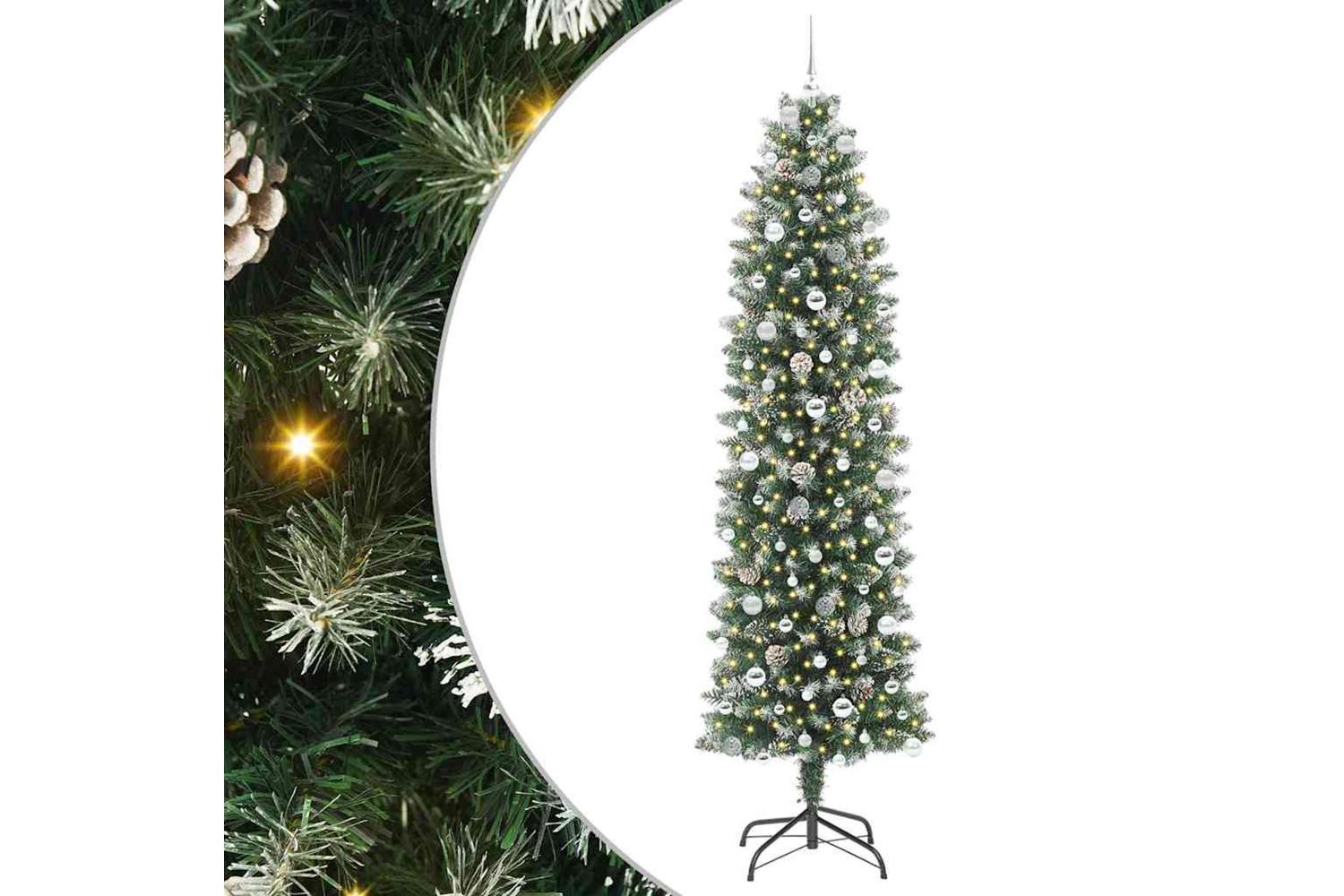 Vidaxl Artificial Slim Christmas Tree Green And White 240 Cm
