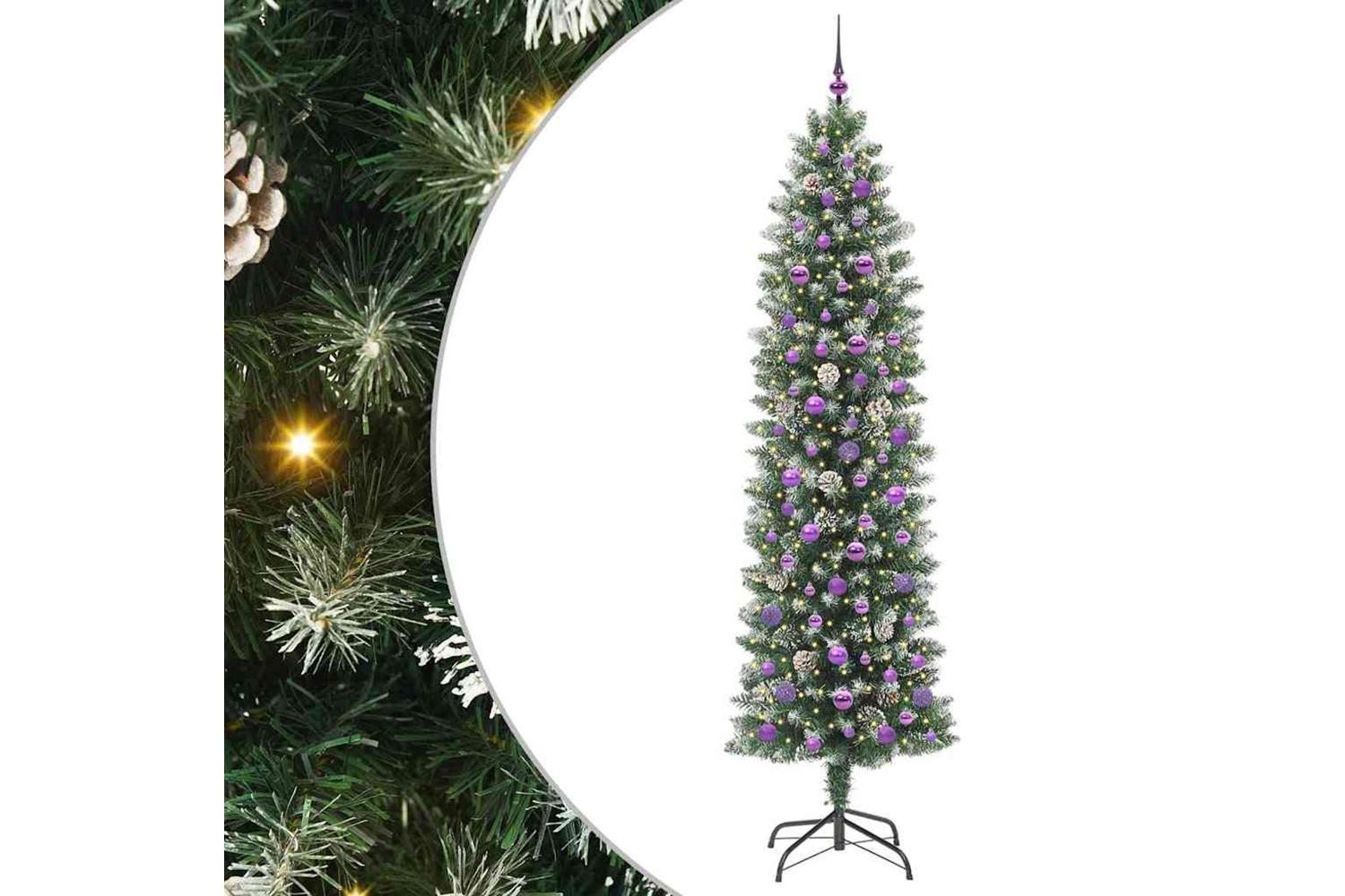 Vidaxl Artificial Slim Christmas Tree Green And White 240 Cm