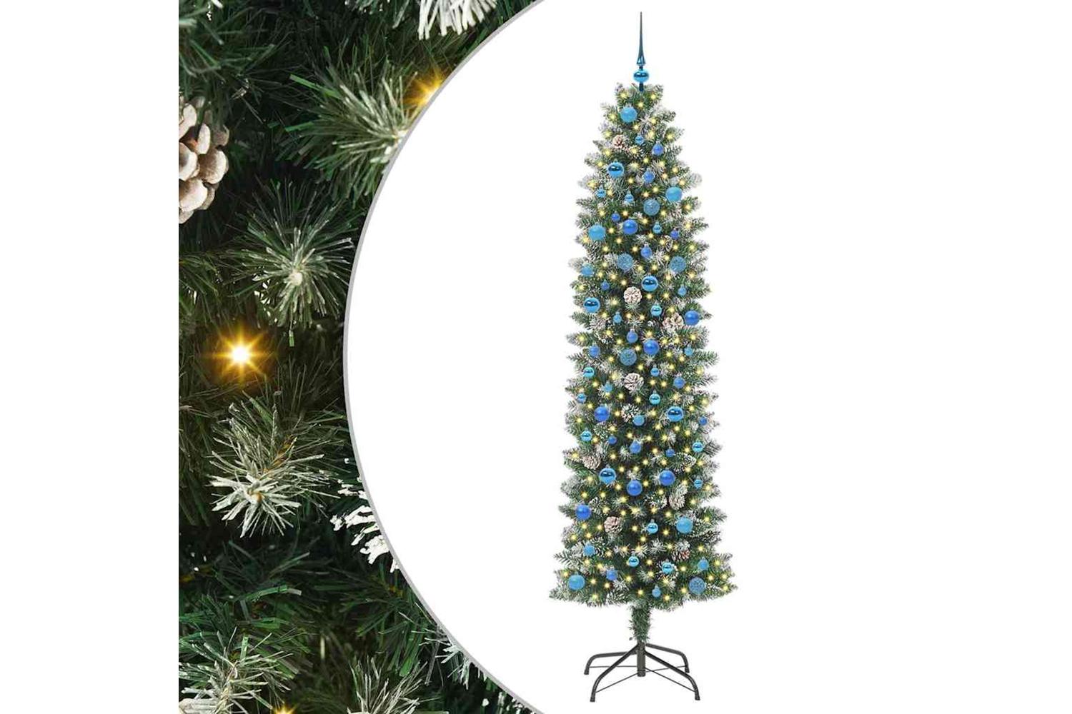 Vidaxl Artificial Slim Christmas Tree Green And White 240 Cm