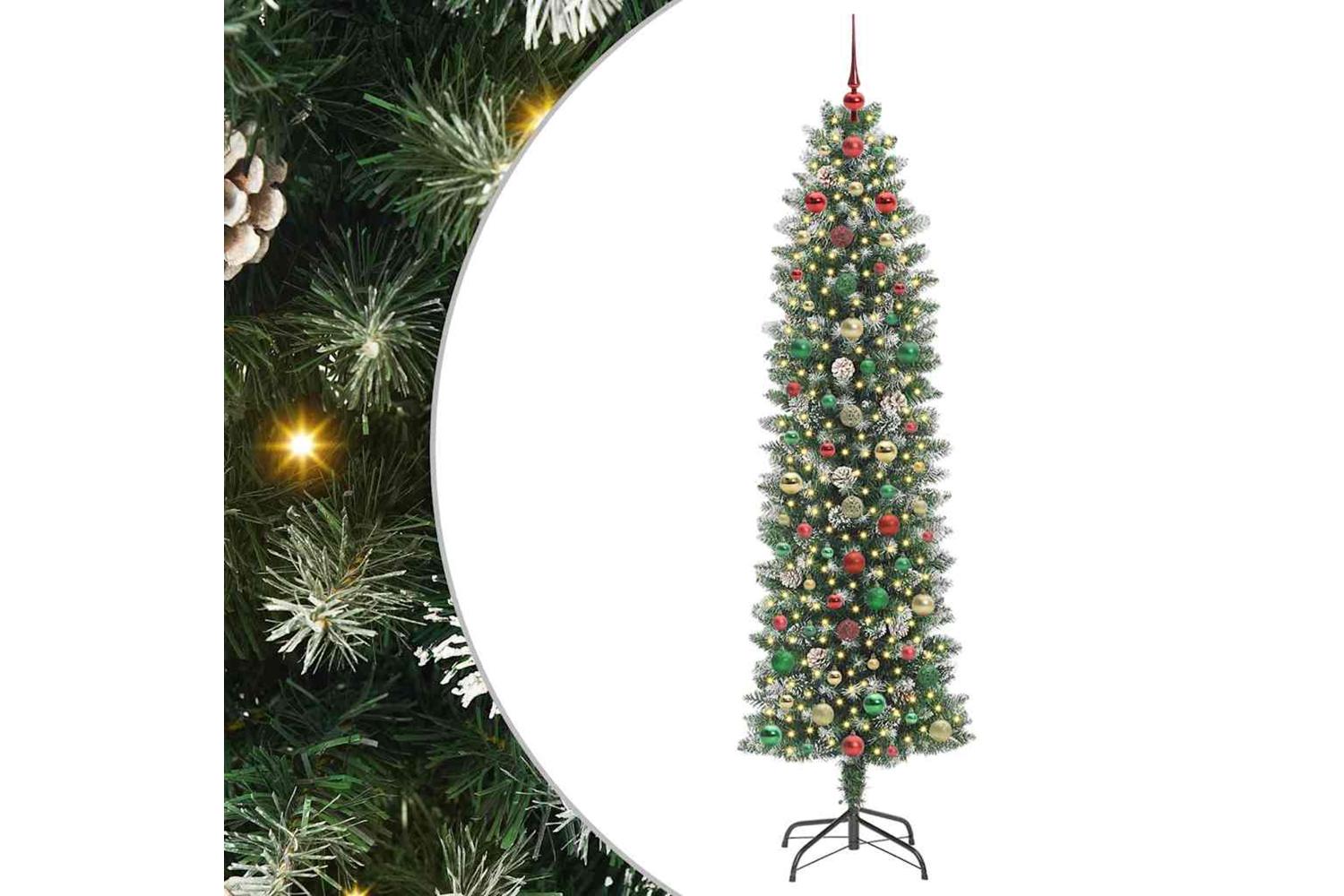 Vidaxl Artificial Slim Christmas Tree Green And White 240 Cm